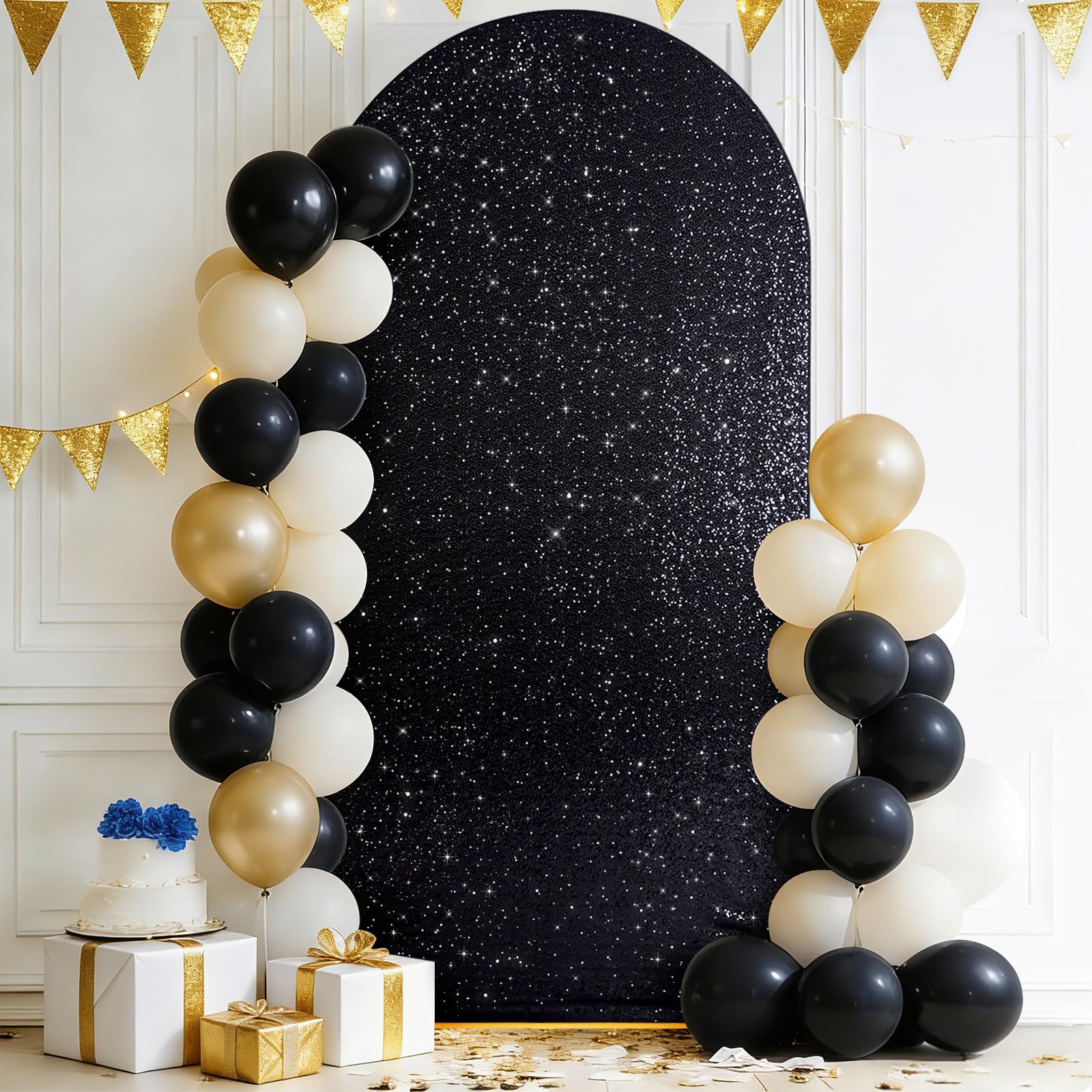 Toile de fond à paillettes noires pour mariage, fête prénatale, fête d'anniversaire, événements, décoration de réception - 2,3 m