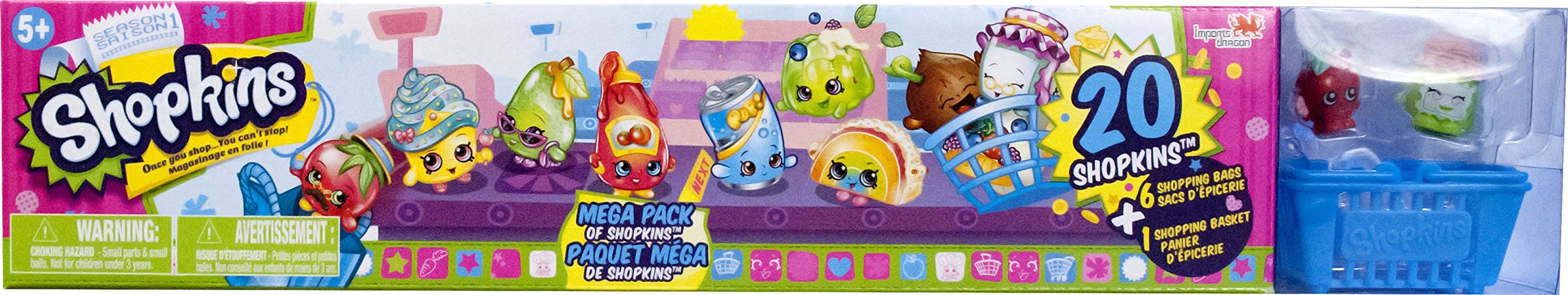 Season 1 - Mega Pack of Shopkins - 20 Shopkins plus 6 Shopping Bags and 1 Shopping Basket