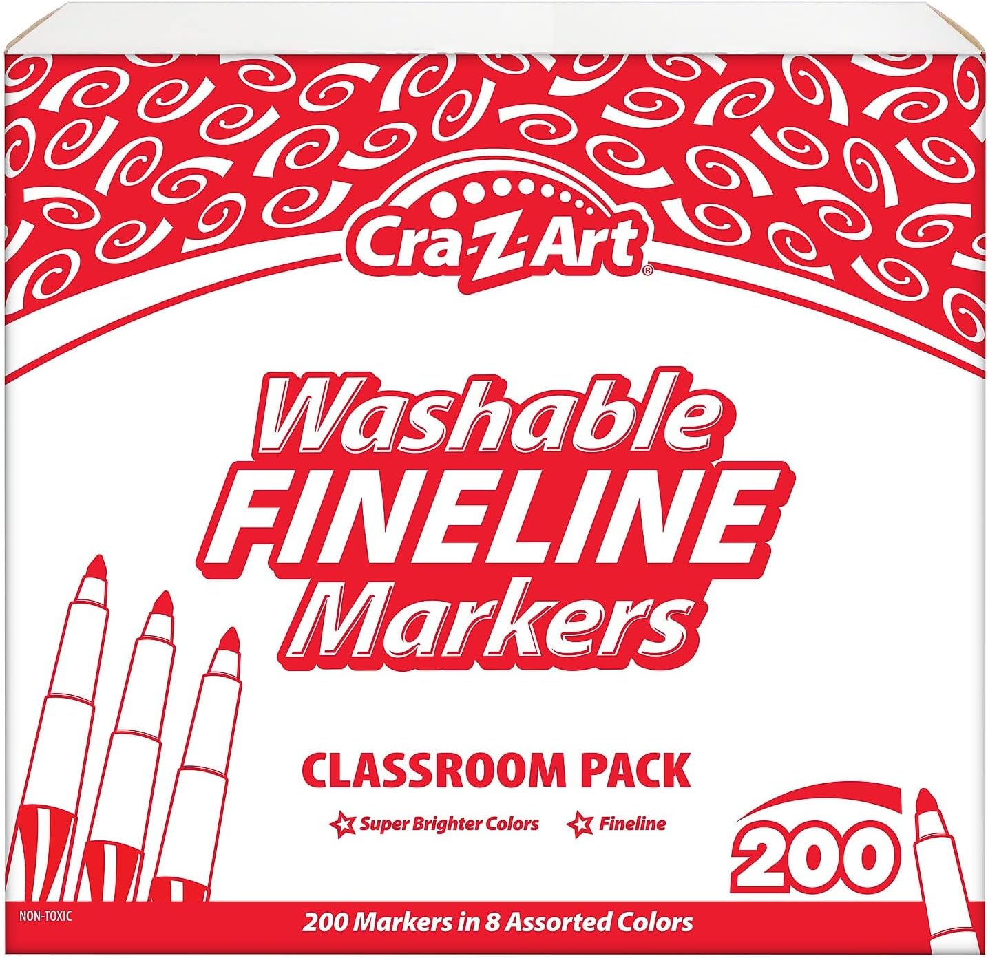 Cra-Z-Art Washable Fine Tip Markers Bulk Class Pack 200ct 8 Assorted Colors, Back To School Supply List Essential, Bulk Pack for School Supply Rooms and In Class For Teachers
