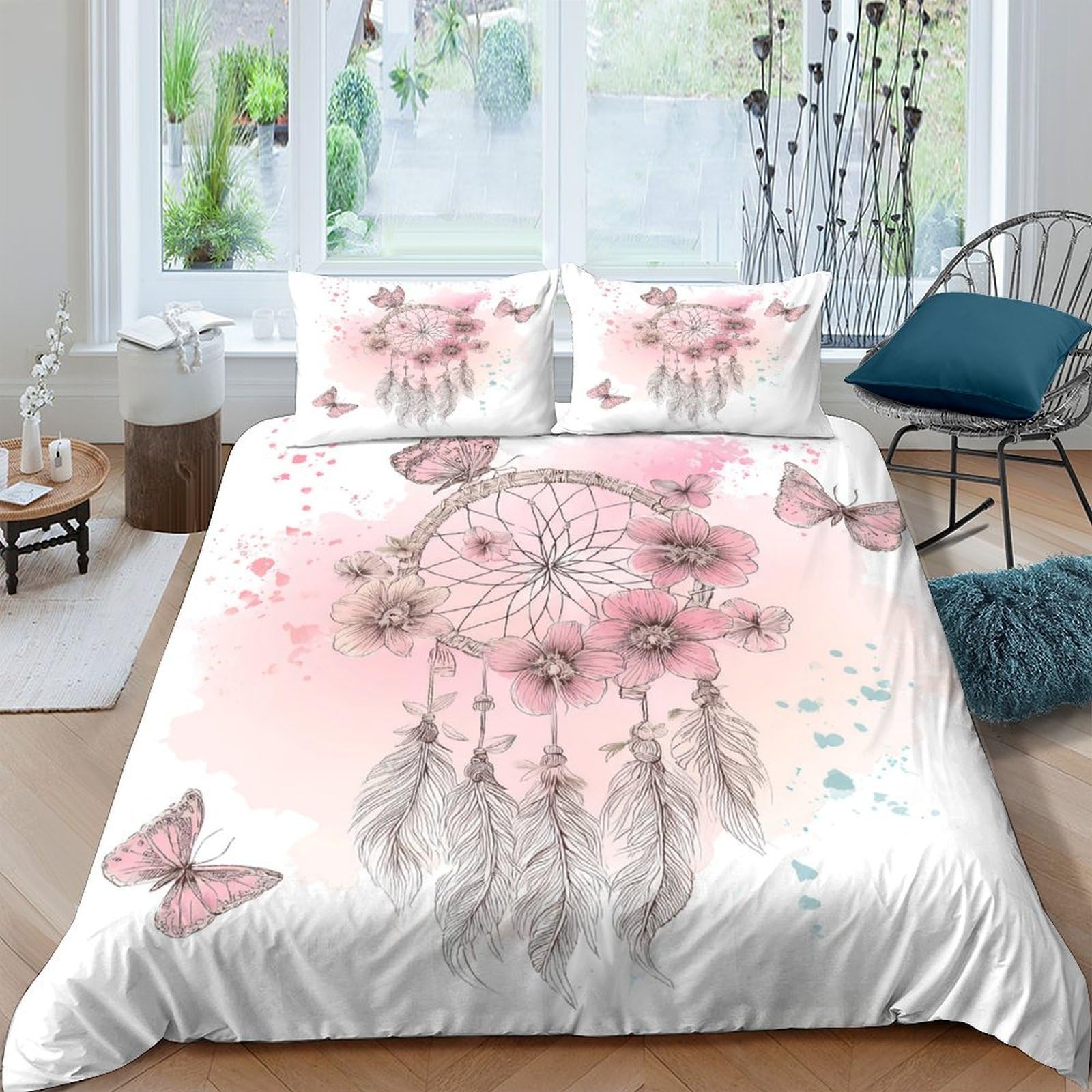 Ctjqhvkz Style-3 3D Printed Dreamcatcher Fitted Sheet Microfiber Soft Pink Butterfly Bed Cover For Bedroom Dorm Mattress Decor Single（135X200cm）