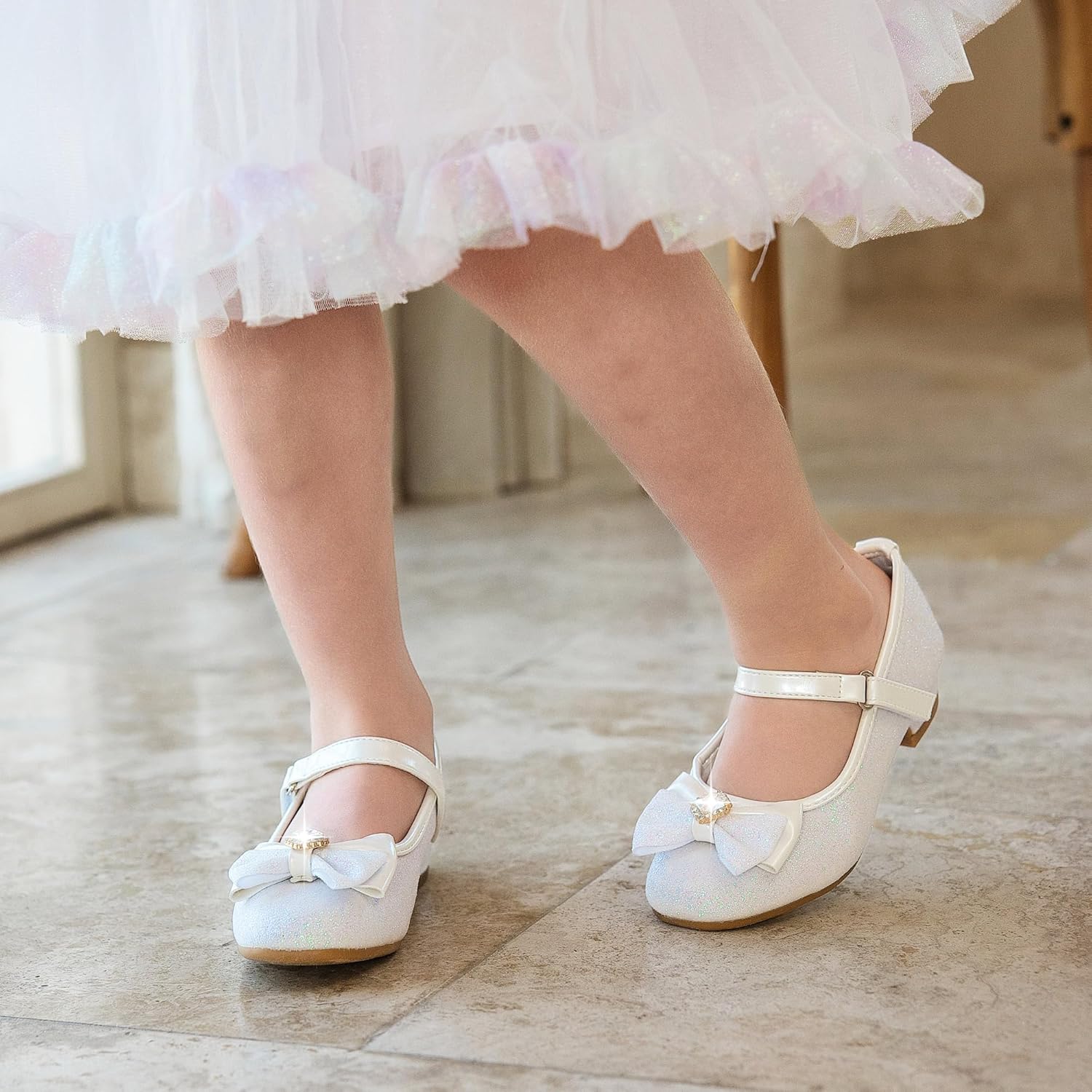 Furdeour Girls Dress Shoes Mary Jane Wedding Flower Bridesmaids Heels Glitter Princess Shoes for Kids Toddler - Image 7