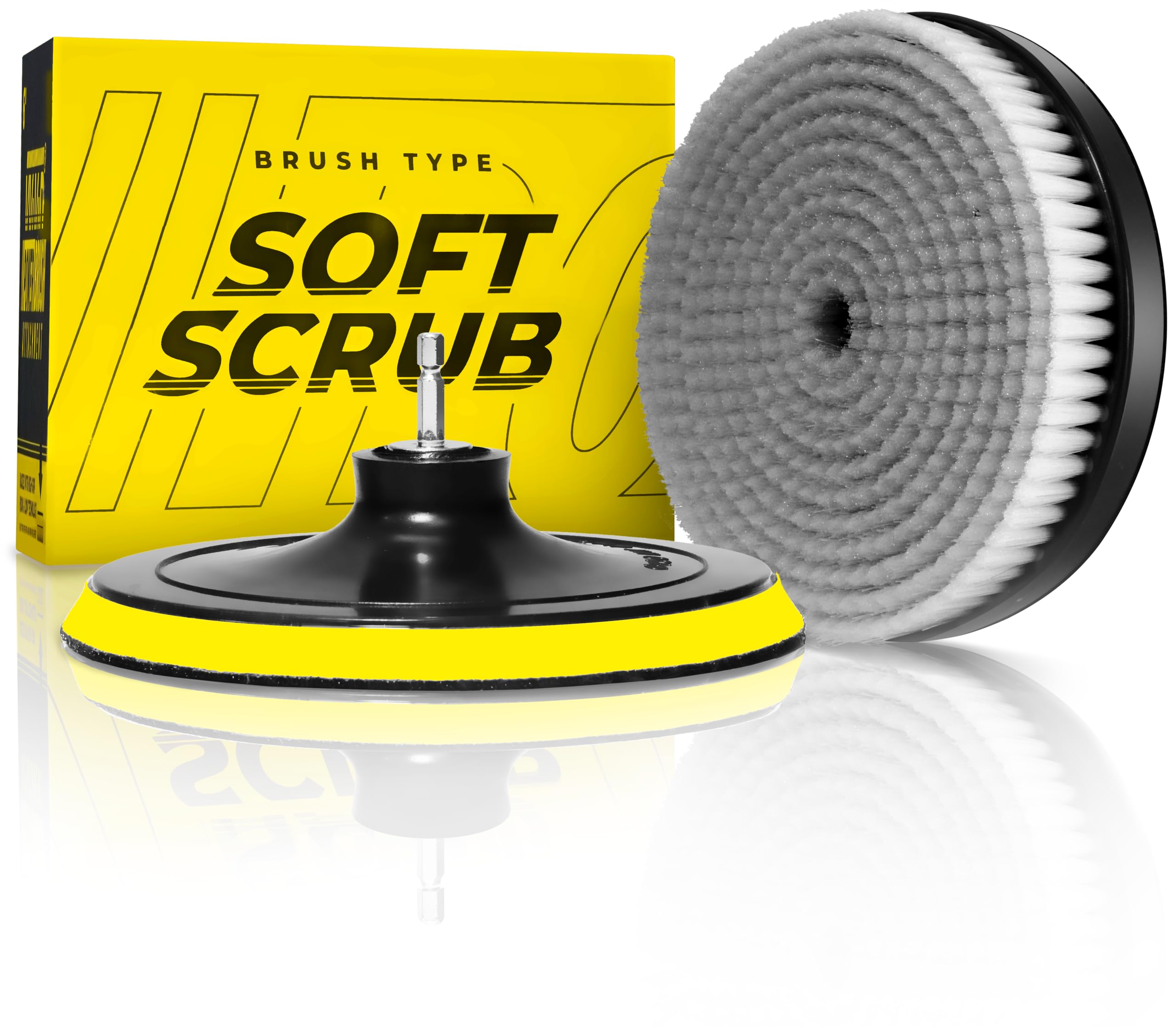 VViViD Drill Backing Plate + Power Scrub Brush Attachment, 150mm Diameter Large Surface Area, Soft Bristles