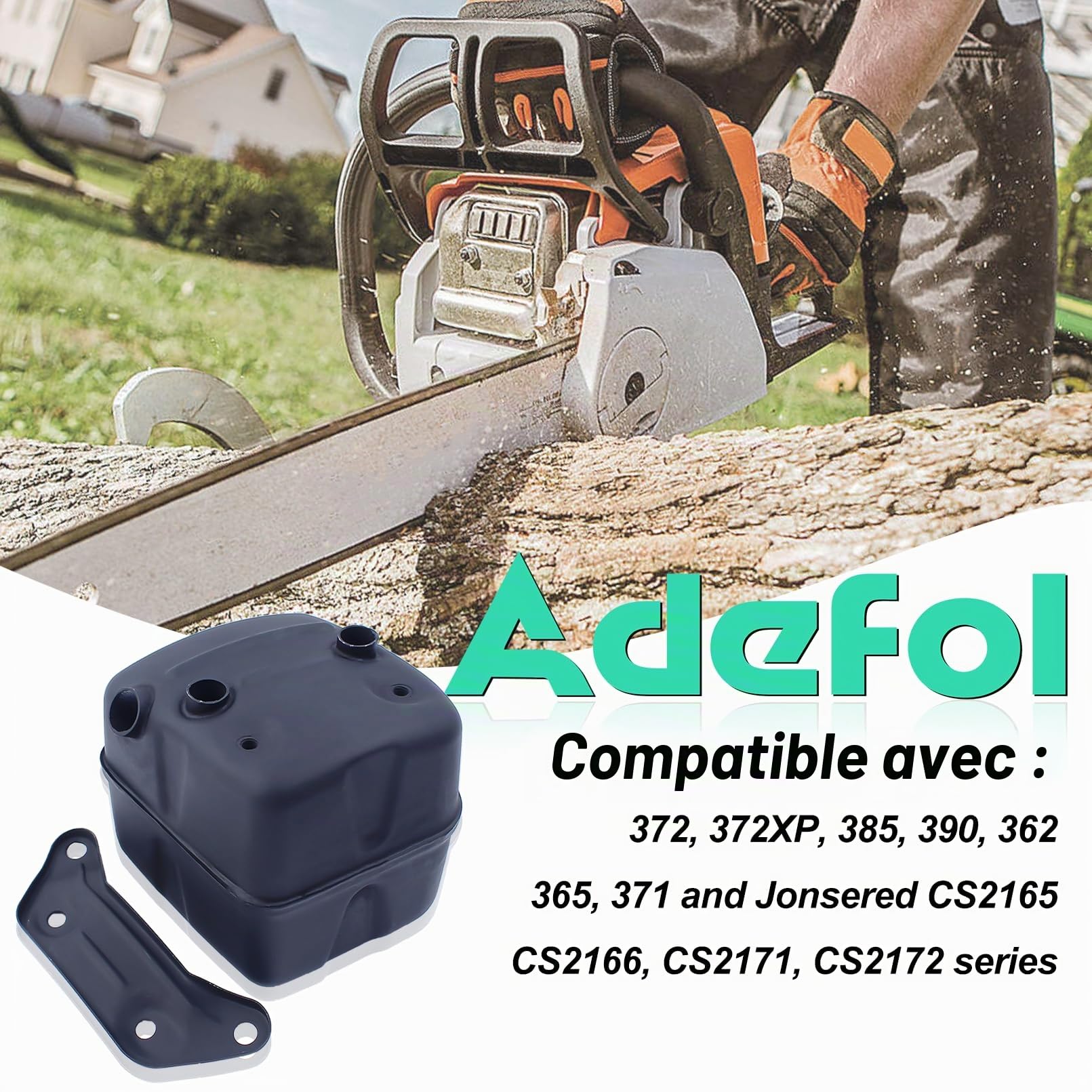ADEFOL Kit de Pot Échappement pour Husqvarna 371 372XP 385 390XP 70cc Série | Silent Bloc Echappement avec Support Joint Plaque de Refroidissement Boulon Pièces Accessoire de Tronçonneuse 503765301