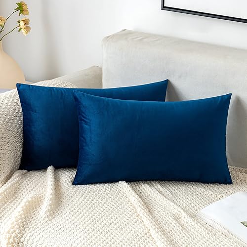 EMEMA Paquete de 2 fundas de almohada de terciopelo, decorativas, rectangulares, suaves, lisas, para sofá, dormitorio, silla, automóvil, 12 x 20