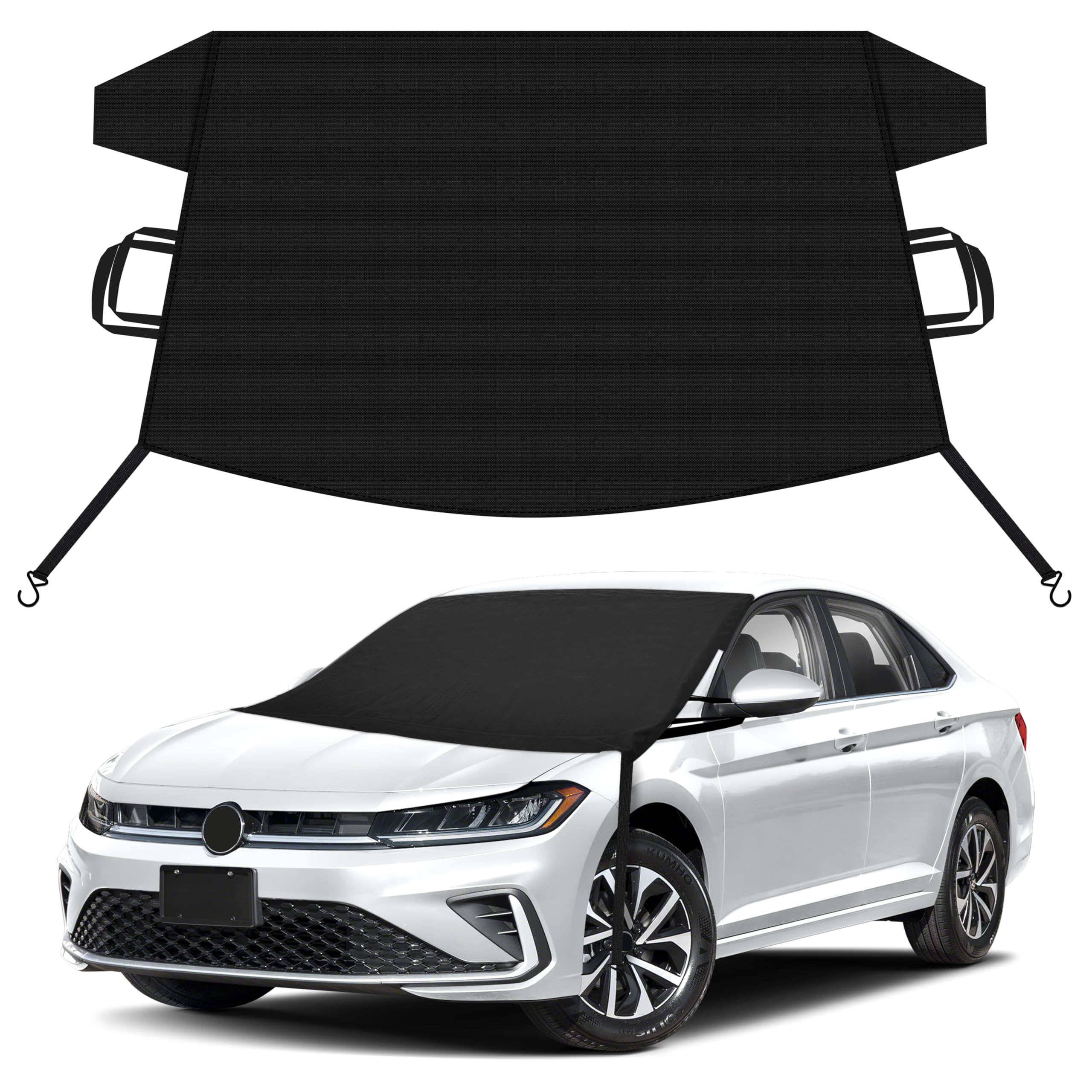 EcoNour Car Snow Cover Compatible for Volkswagen Jetta | Windshield Cover for Ice and Snow with S-Hook Straps | Heavy-Duty 600D Oxford Winter Car Cover, Waterproof &amp; Anti-Slip