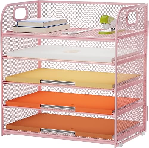 Lavatino Organizador de papel de 5 bandejas con asa, organizador de archivos de escritorio de malla, organizador de clasificador de papel para