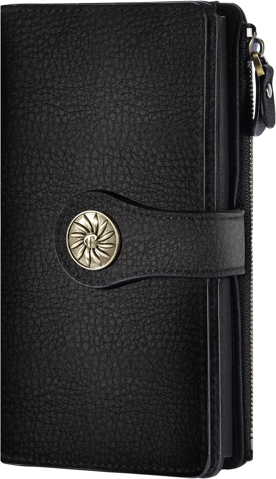 Travelambo Women's Wallet RFID Blocking Trifold Clutch Large Capacity Credit Card Holder Travel Purse, Natural Black Up, one size, Vintage