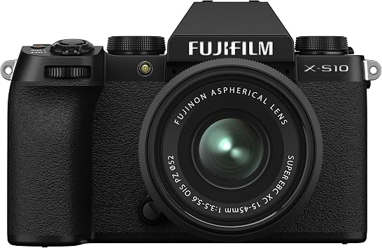Fujifilm 16670106 X-S10 Mirrorless Digital Camera, Black, with XC15-45mmF3.5-5.6 PZ Optical Image Stabiliser Lens