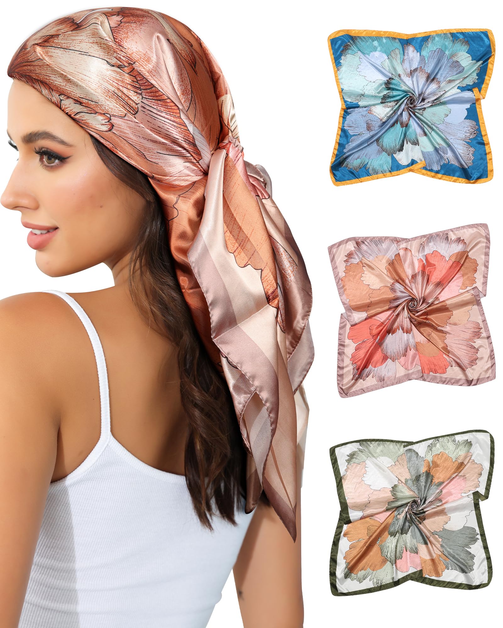 AWAYTR35” Satin Head Scarf for Women 3Pcs Silk Scarf for Hair Scarf Satin Hair Bandana Women Headscarf Hair Wrap Scarf Neck