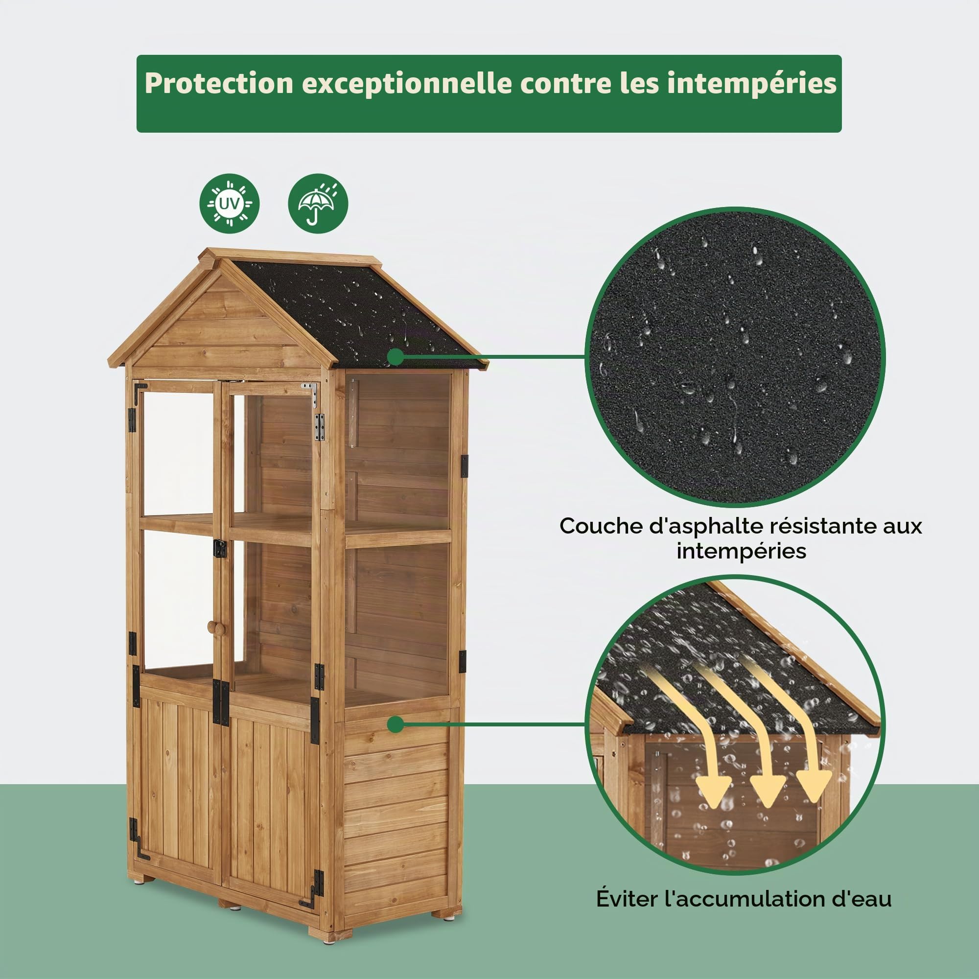 M MCombo Petite Armoire de Jardin en Bois Abri de Jardin extérieur Abri à Outils Serre résistante aux intempéries pour Balcon et terrasse 100 × 53 × 178 cm 0111 (Naturel)
