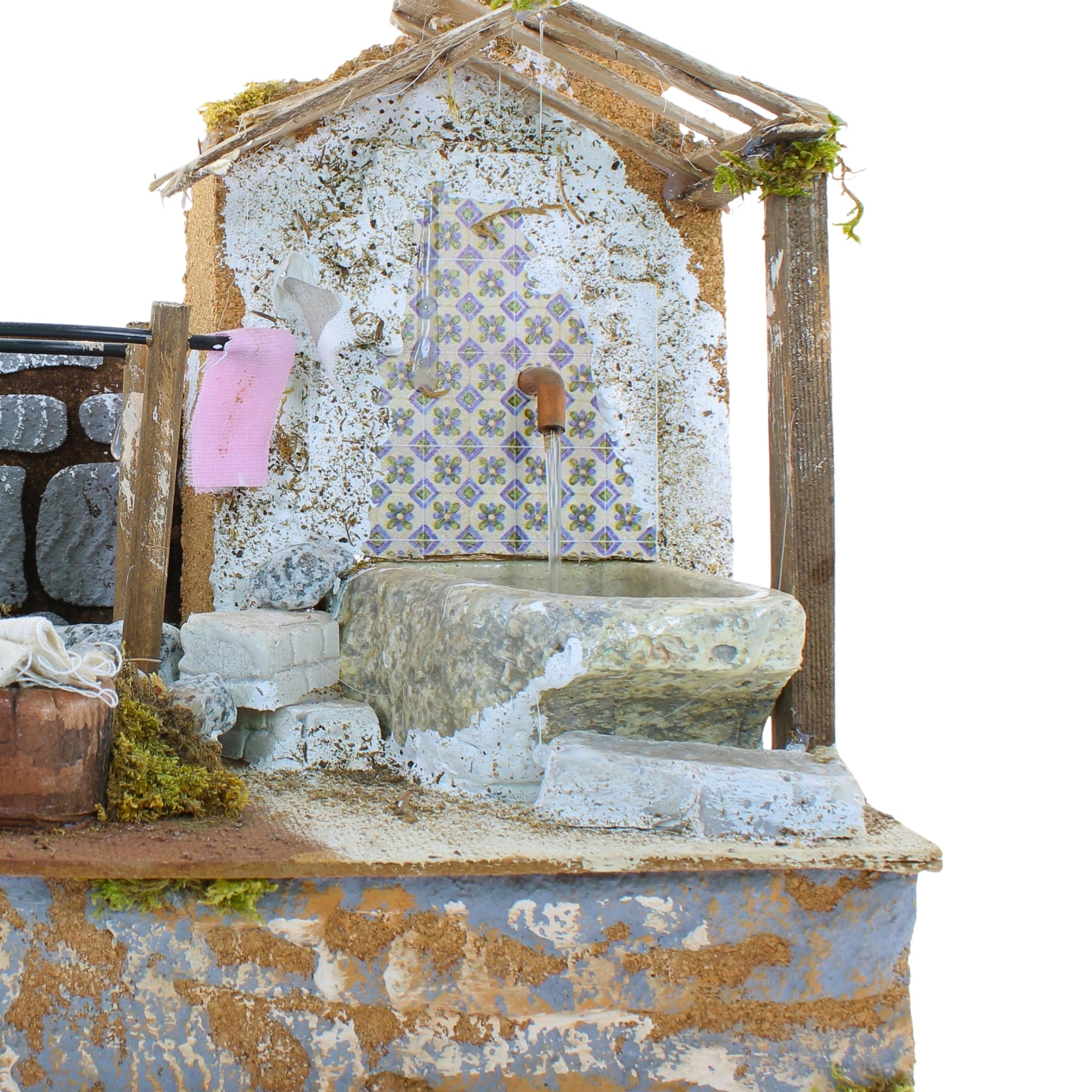 Moranduzzo Fontana Lavatoio con Pompa 33x18x25 cm – Con Ricircolo Acqua e Panni Gocciolanti, in Stile Rustico per Presepe da 10 cm – Made in Italy, Prodotto Ufficiale, Made in Italy