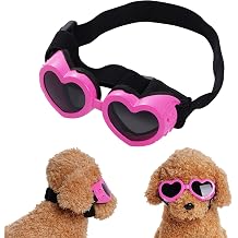 Choyaxo Pink Heart-Shaped Dog Sunglasses with UV Protection, Adjustable Strap & Windproof Design for Small Dogs