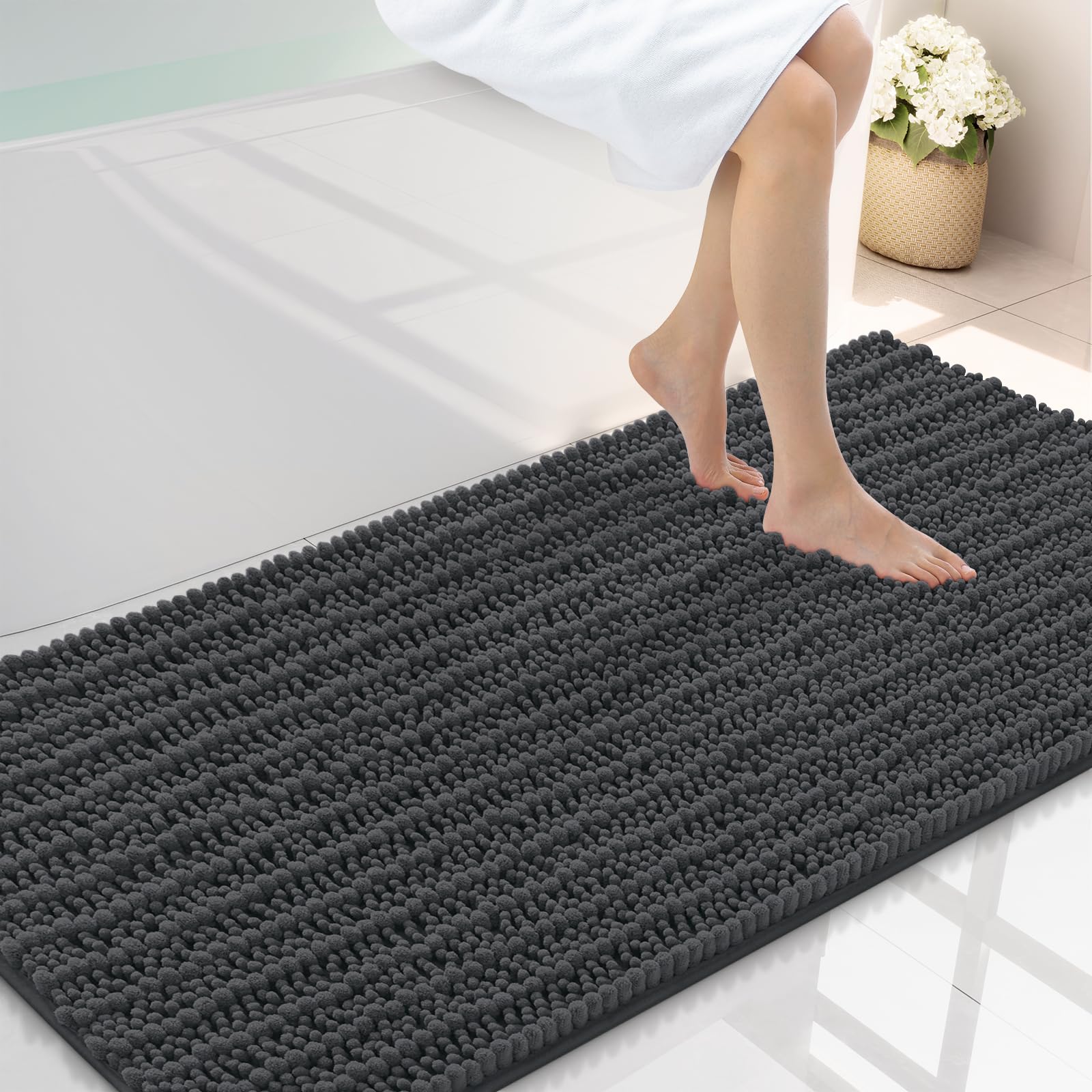 Smiry Bathroom Rugs 47X24, Extra Soft Rubber Backing Chenille Bath Mats