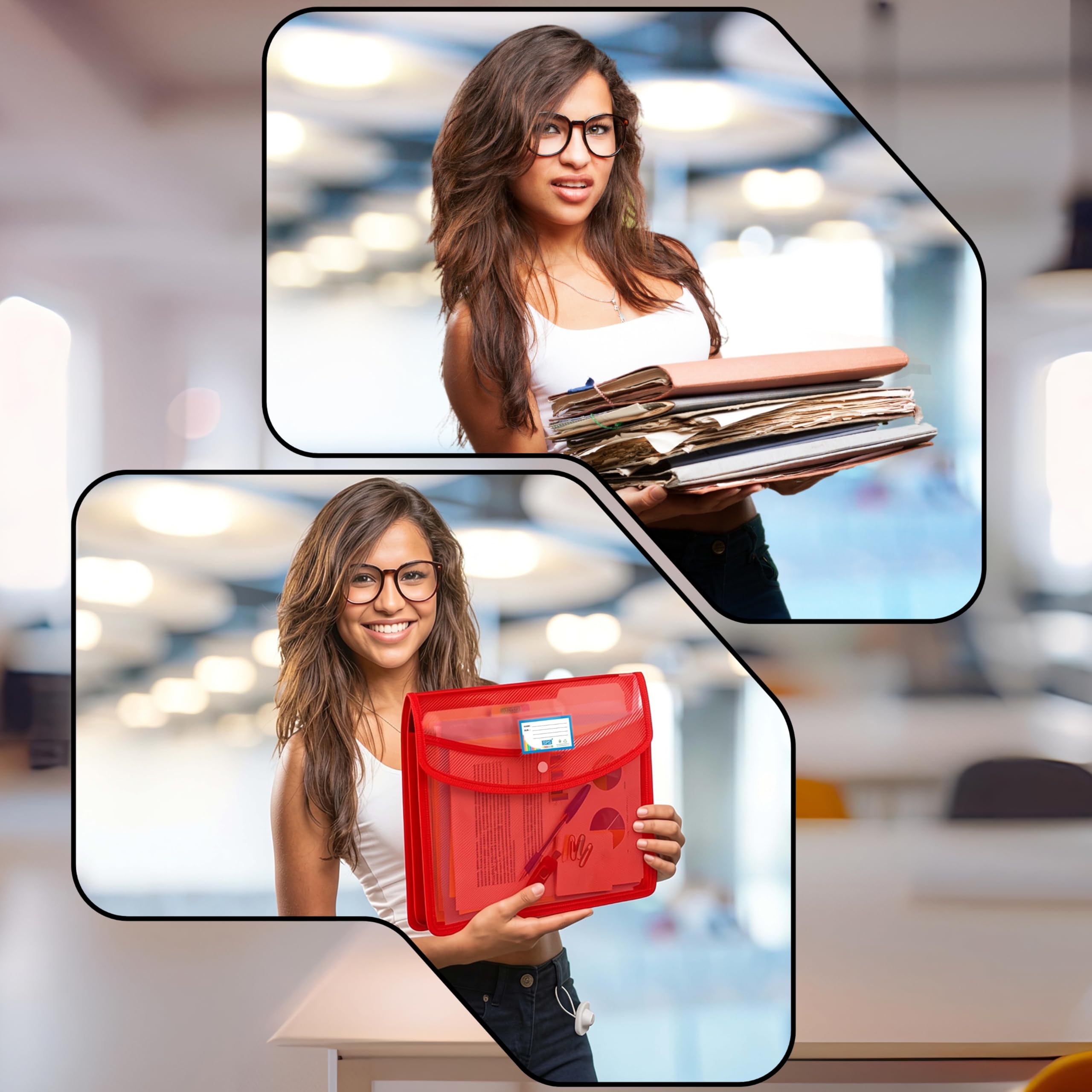 SPS Cartella per buste regalo, in plastica trasparente, formato A4, con bottone a pressione, set di 5 cartelle per certificati