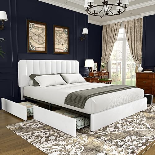 VECELO Upholstered Platform Bed Frame with 4 Drawers and Headboard - Thumbnail 2
