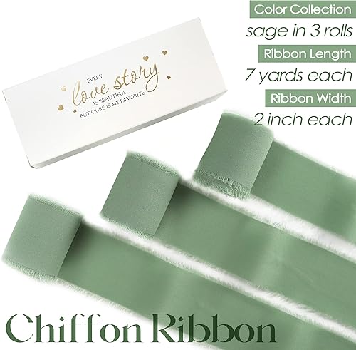 Miniatura 2 de MEEDEE Cinta de gasa verde salvia, flecos deshilachados de 2 pulgadas, perfecta para manualidades, envoltura de regalos, invitación de boda y ramo