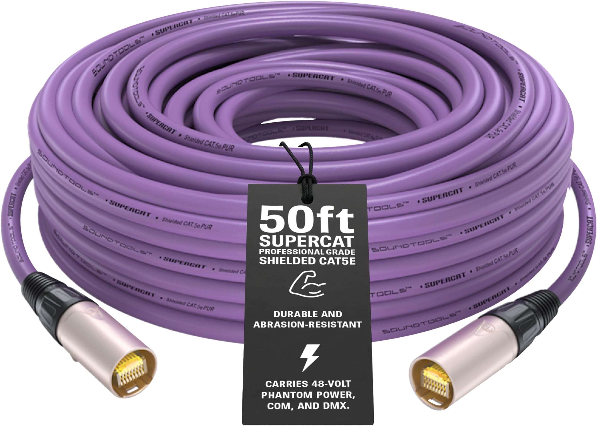 SuperCAT Professional Grade Shielded CAT5e etherCON Cable – High-Speed Ethernet Cable with 6Gbps Data Transfer – Flexible Polyurethane Jacket & Neutrik Connectors (50 feet, Purple)