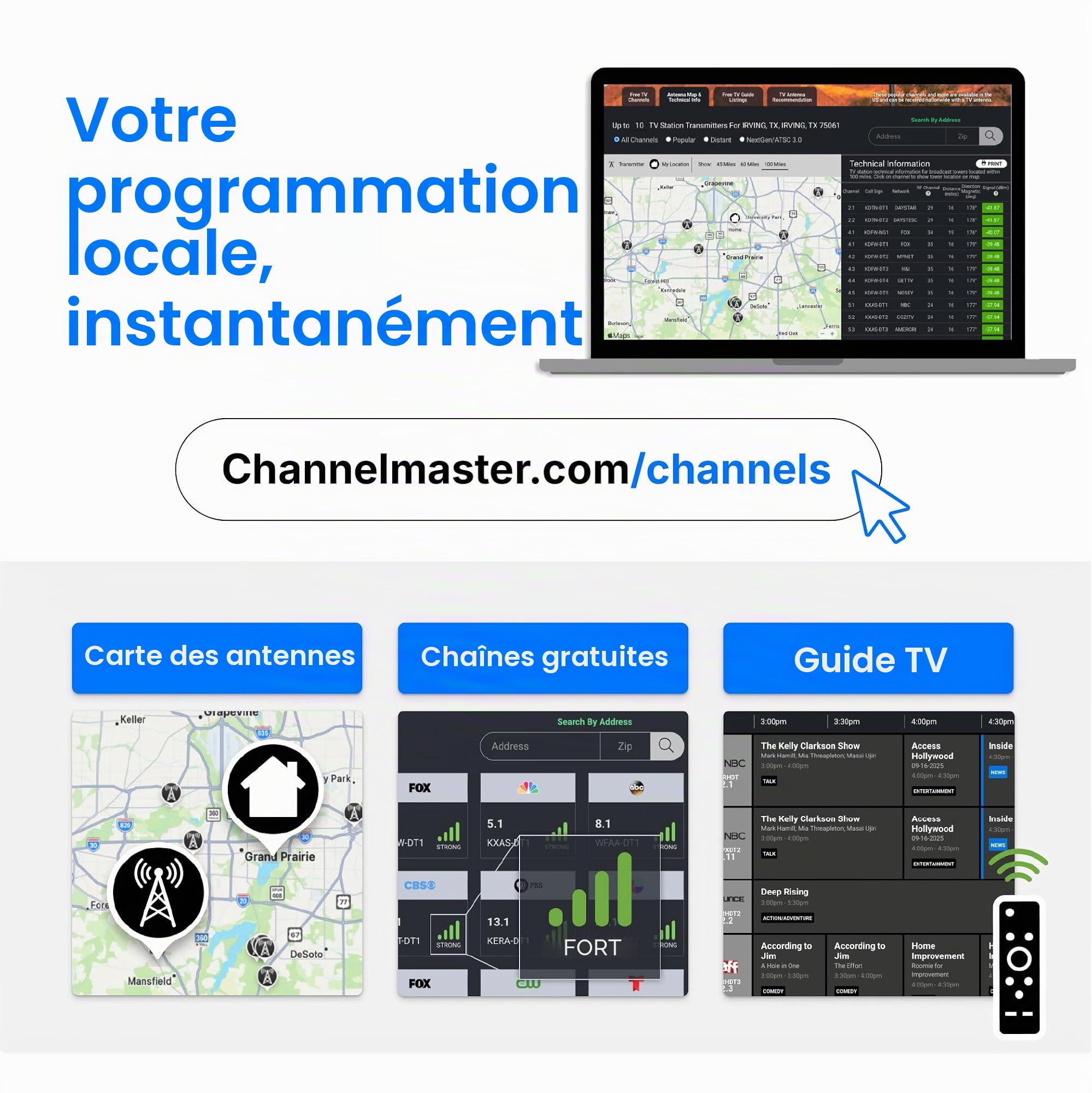 Channel Master FLATenna : antenne HDTV numérique intérieure, câble coaxial de 3,7 m, portée et fiabilité de réception supérieures, compatible avec téléviseurs intelligents 4K, diffusion OTA et NextGen