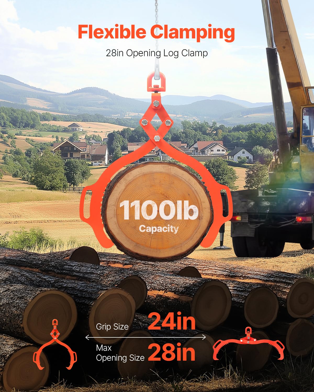 Profi Forstzange, 609-710 mm Holzgreifer mit 2 Klauen, Holzzange aus Stahl, 500 kg Tragfähigkeit, drehbare Schleppzange, Eagle-Claw-Design, Hebezange für LKWs, Traktoren, Gabelstapler