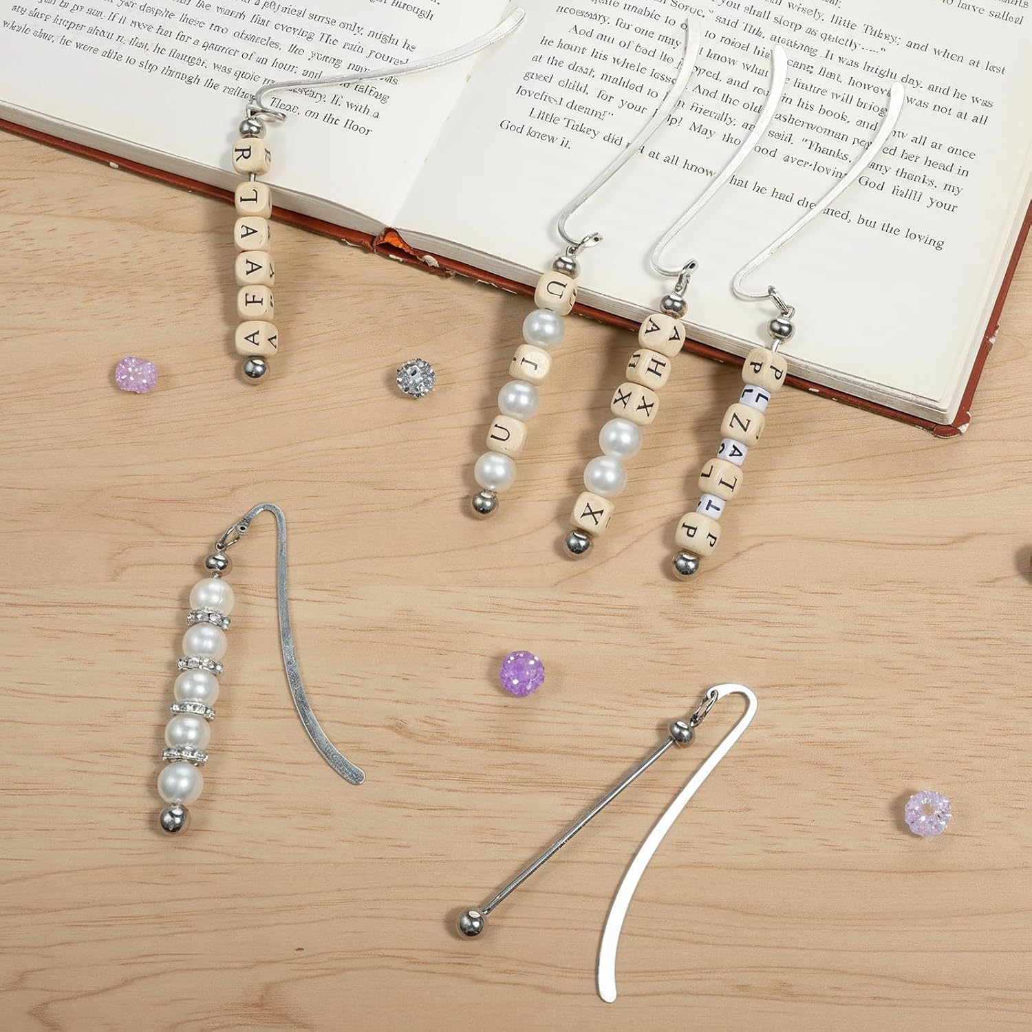 8 Pcs Beadable Bookmarks DIY Metal Blank Beaded Bar for Jewelry Making, Beadable Bookmark DIY Bookmarks Hooks Craft Pendant Blank Book Charms Gift for Book Lovers, Teachers, Office Supplies (Silver) - Image 6