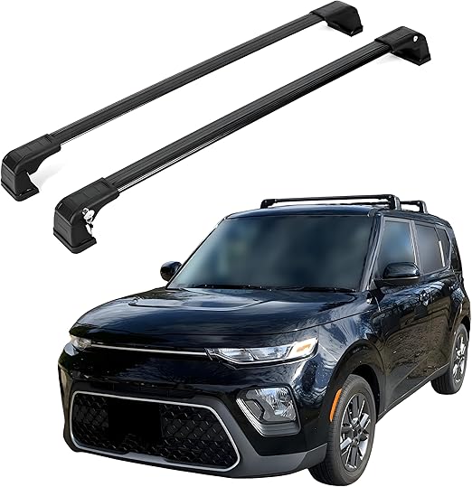 Erkul Heavy Duty 220 lbs Roof Rack Cross Bars for Kia Soul 2020-2025 | Aluminum Crossbars with Anti Theft Lock for Rooftop | Compatible with Fixed Points Roofs - Black