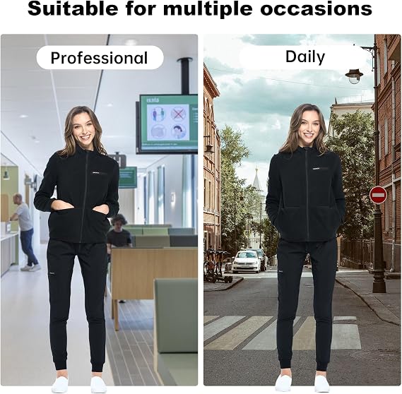 Dagacci Medical Uniform Unisex Warm Up Zip Front Fleece Scrub Jacket for Women and Men