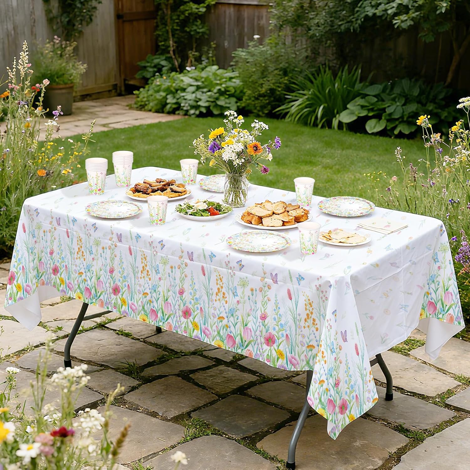 Wildflower Party Decorations Kit Serve 24: Wildflower Set with Paper Plates, Napkins, Cups, Banner & Tablecloth for Flower Birthday & Baby Shower Decorations