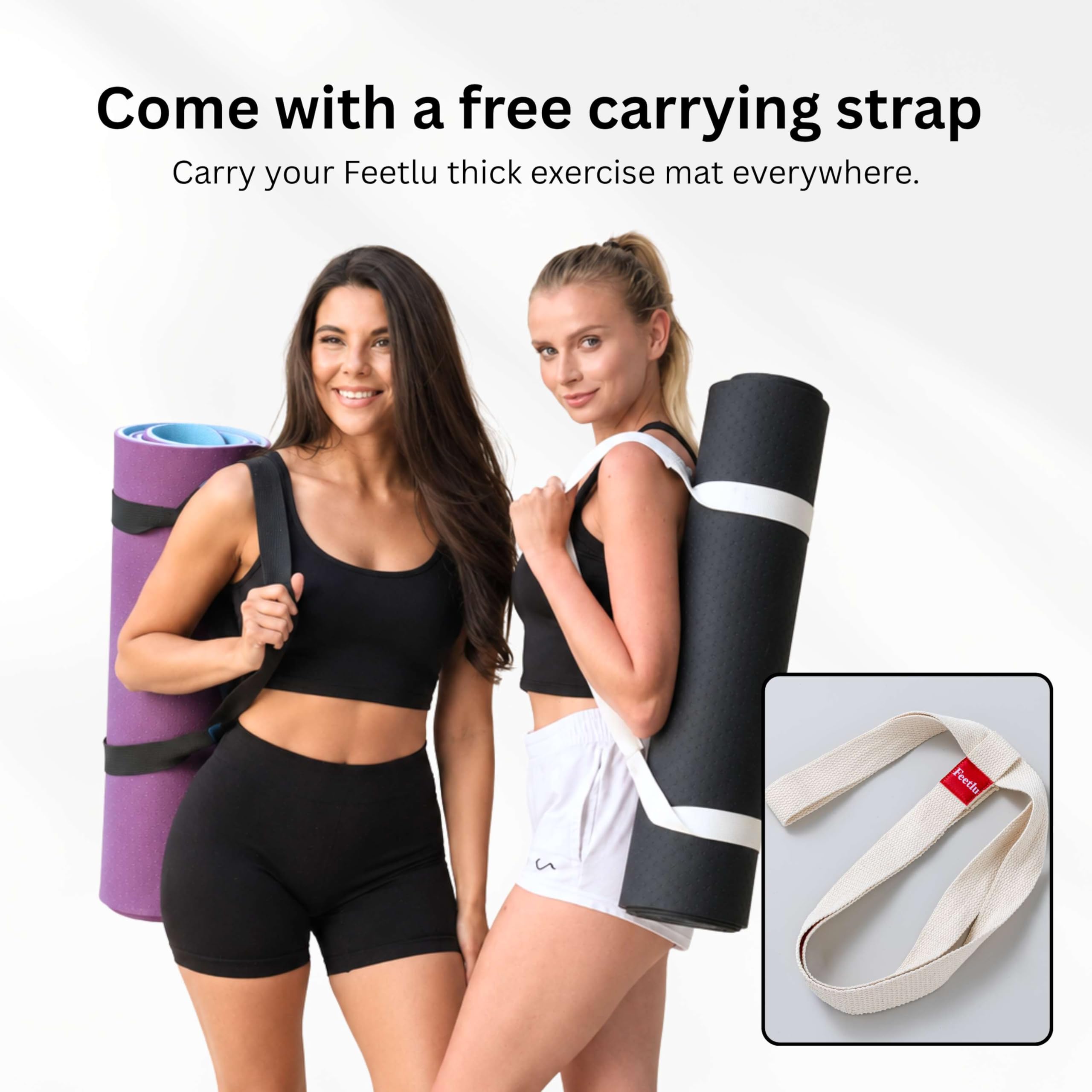 Übungs-Yogamatte, 10 mm, extra dick, rutschfest, mit Tragegurt, für Allzweck-Frauen, Männer, Yoga, Pilates, Boden-Fitness, Heim-Fitness-Studio, Größe 183 x 61 cm