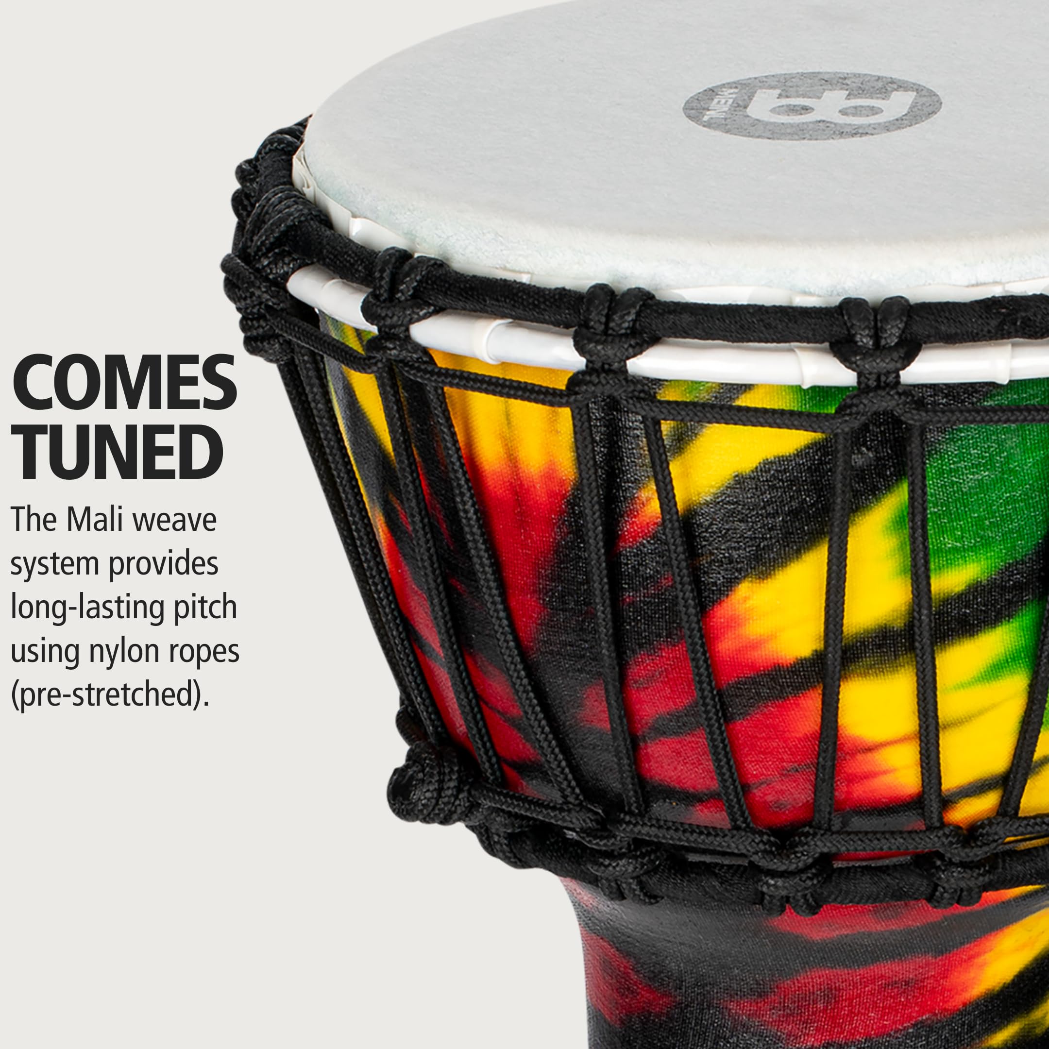Meinl Percussion Junior Djembe - Tamburo a mano, testa e guscio sintetico, non prodotto in Cina, accordatura a corda di dimensioni compatte, garanzia di 2 anni (JRD-TD)