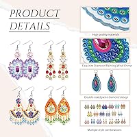 Vista 6 de Kigeli Juego de 20 pares de aretes de pintura de diamantes para la fabricación de joyas, aretes colgantes bohemios 5D para manualidades, dijes