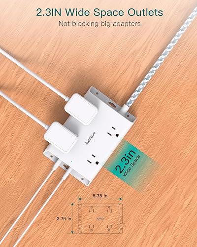 Miniatura 3 de Addtam - Regleta protectora de sobretensiones de 10 pies, cable de extensión de enchufe plano con 4 cargadores de pared USB (2 puertos USB C),