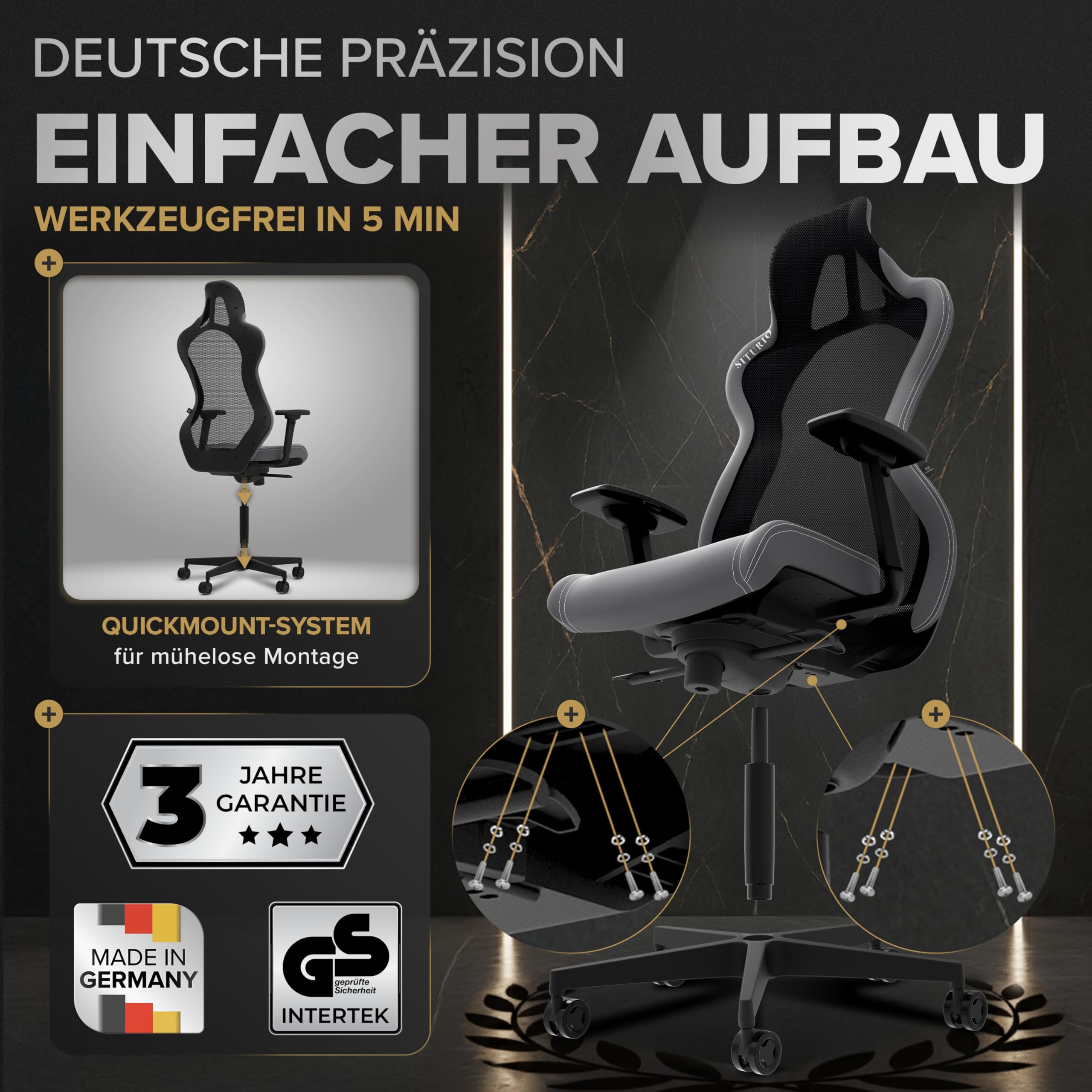 Gamingstuhl ergonomisch [patentiertes 3D-Sitzgelenk] Gaming Stuhl 100% individuell einstellbar | Gaming Sessel | Gamer Stuhl Computerstuhl Gaming Chair | PC Stuhl Drehstuhl 150kg Desk Chair