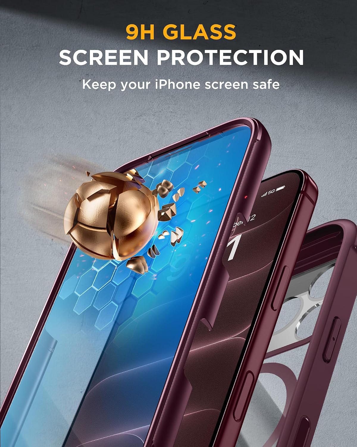  Magnetic for iPhone 18 Pro Case 6.3",Full Body Protection,Burgundy thumbnail