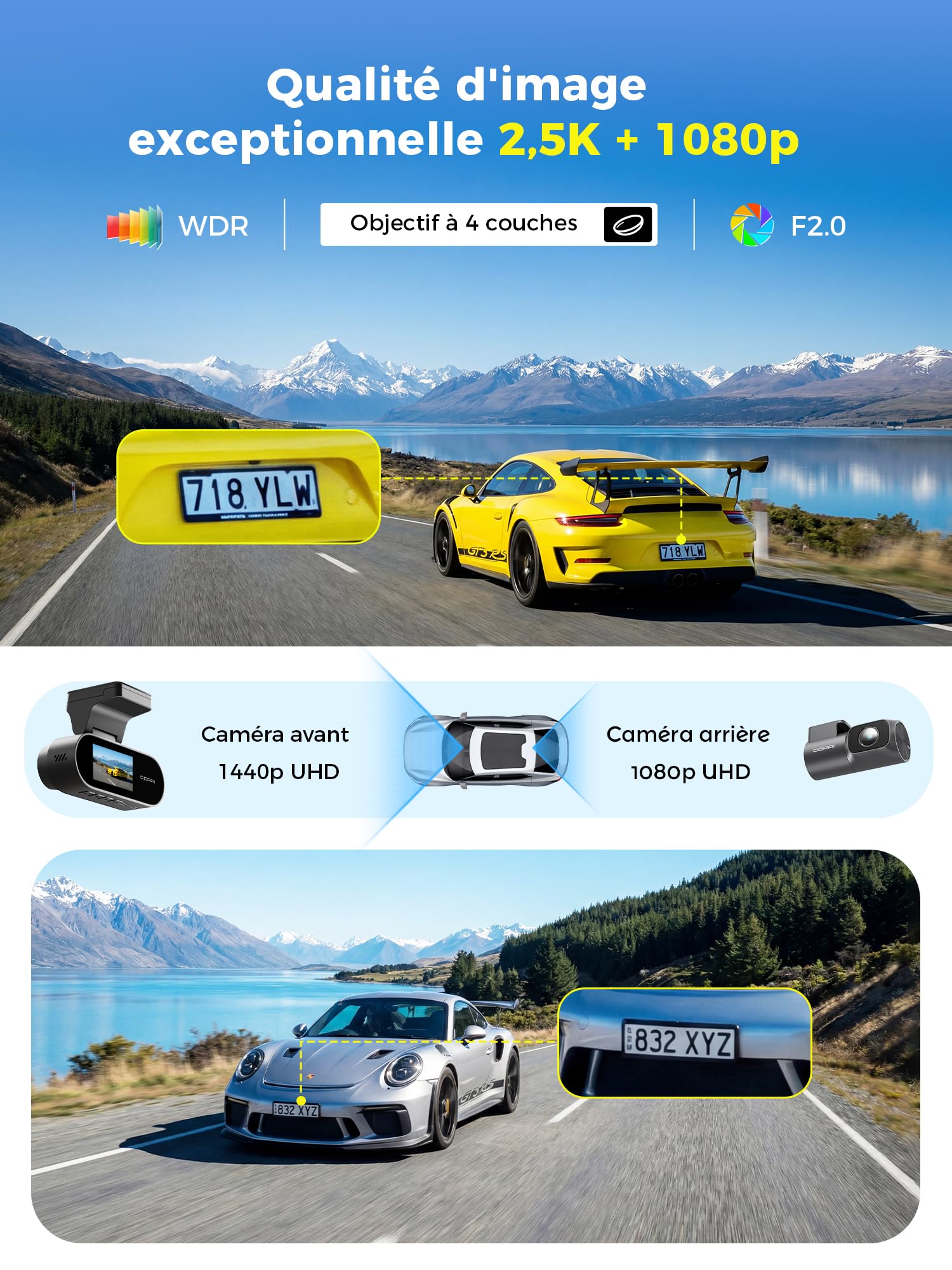 DDPAI N2 Dual kamera samochodowa z przodu, z tyłu, 2,5 K + 1080p UHD, 1,9" LCD, AI ISP noktowizor, WDR, ADAS, WiFi Dash Cam, tryb parkowania 24 godziny, obsługuje pamięć do 256 GB, nagrywanie w