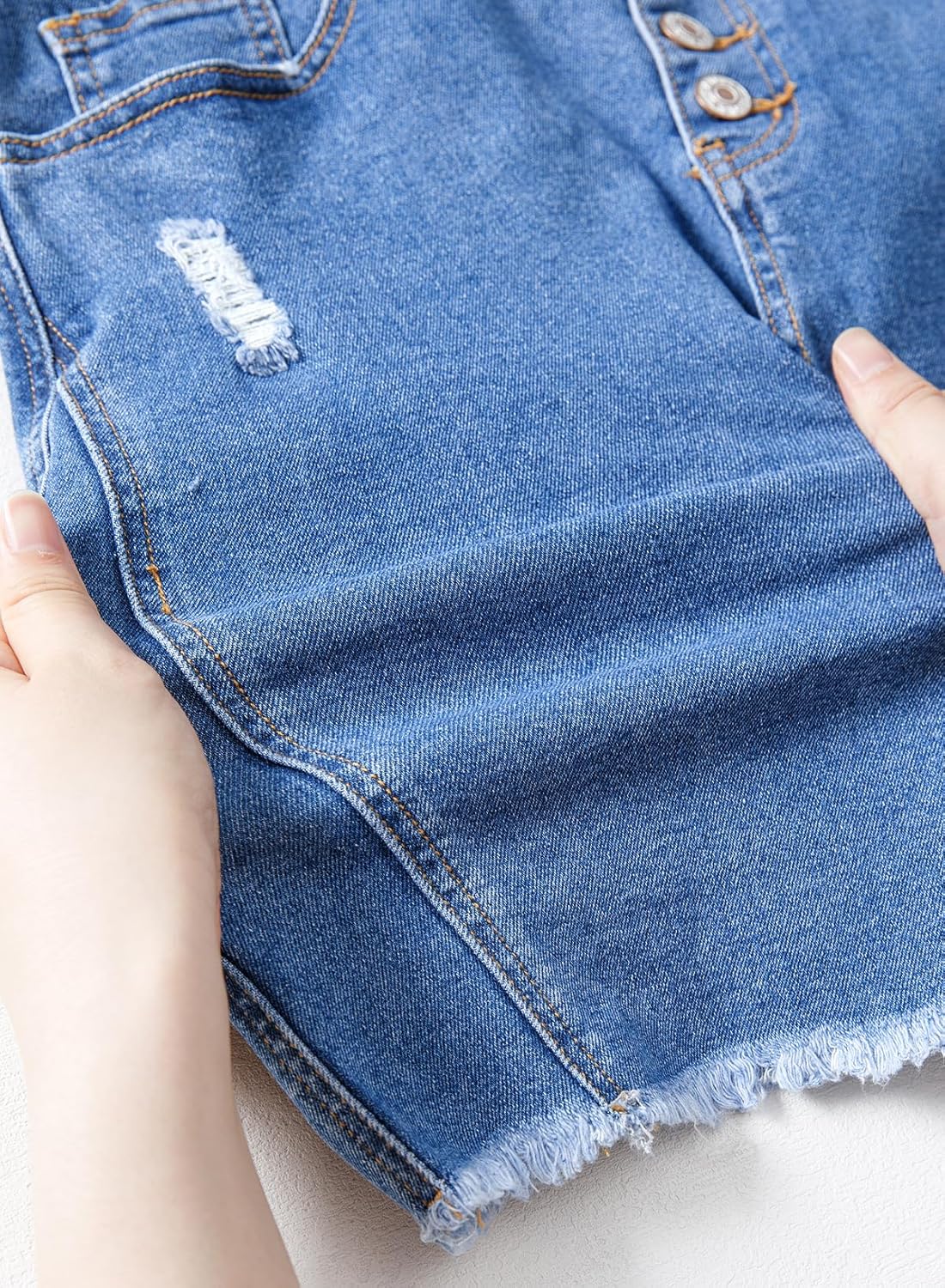 Sidefeel Women's Jean Skirt Stretchy Ripped Frayed Button Fly Summer Denim Skirt - Image 5