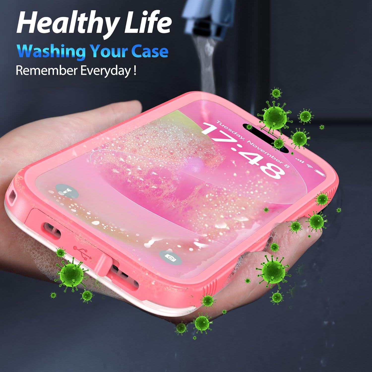 SPORTLINK for iPhone 17 Waterproof Case - Shockproof Dustproof Case with Built-in Screen Protector, Full Body Heavy Duty Sealed Protective Cover for iPhone 17 6.3" Pink/Frosted Clear - Image 3
