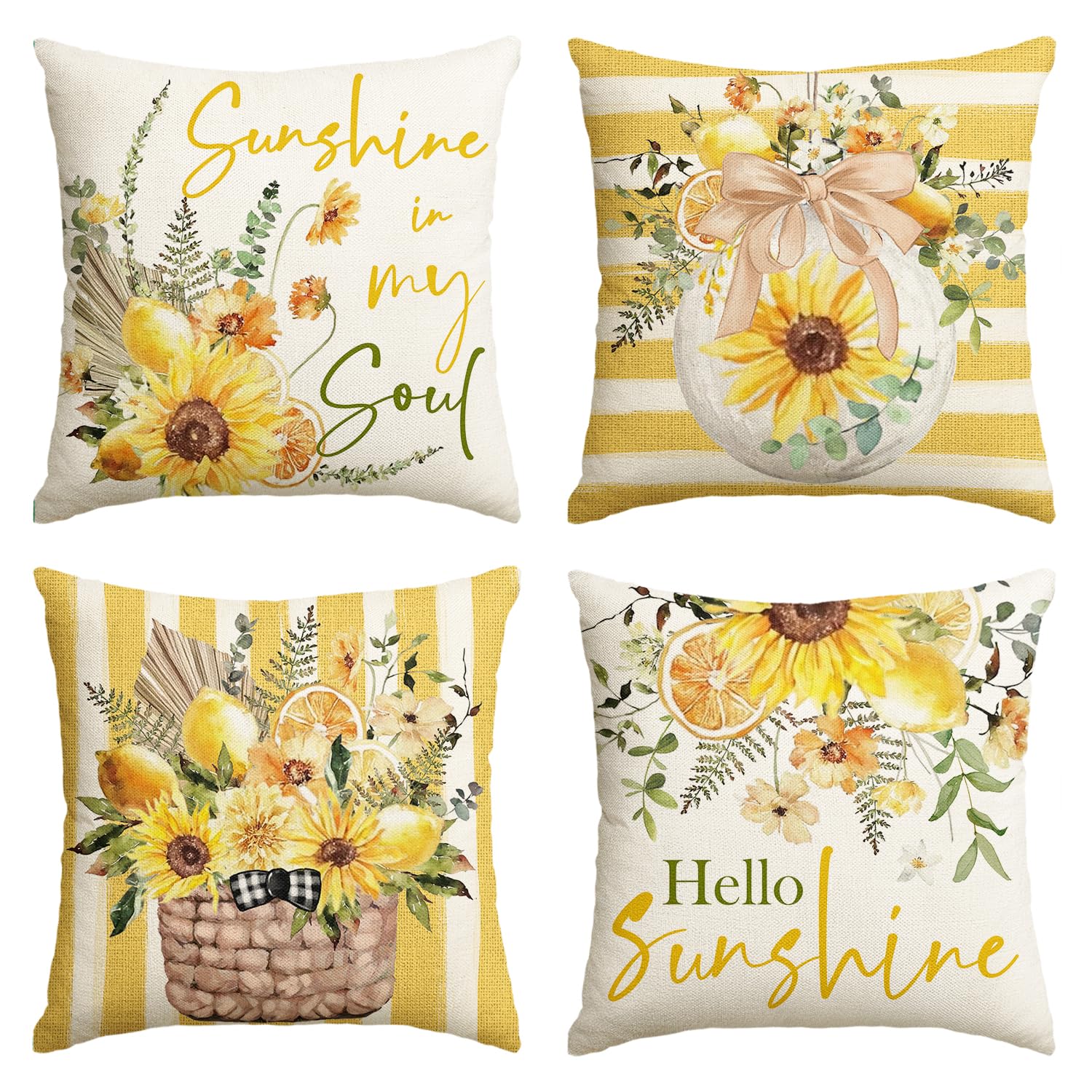 Housse de coussin tournesols 45x45 cm pour rénover un canapé usé facilement