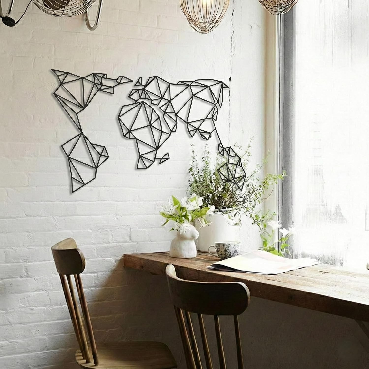 DEKADRON World Map Wall Art - Geometric World Map - Metal Wall Decor for Home Office Bedroom Living Room Decoration Sculpture (24" W x 13" H / 61x33cm)