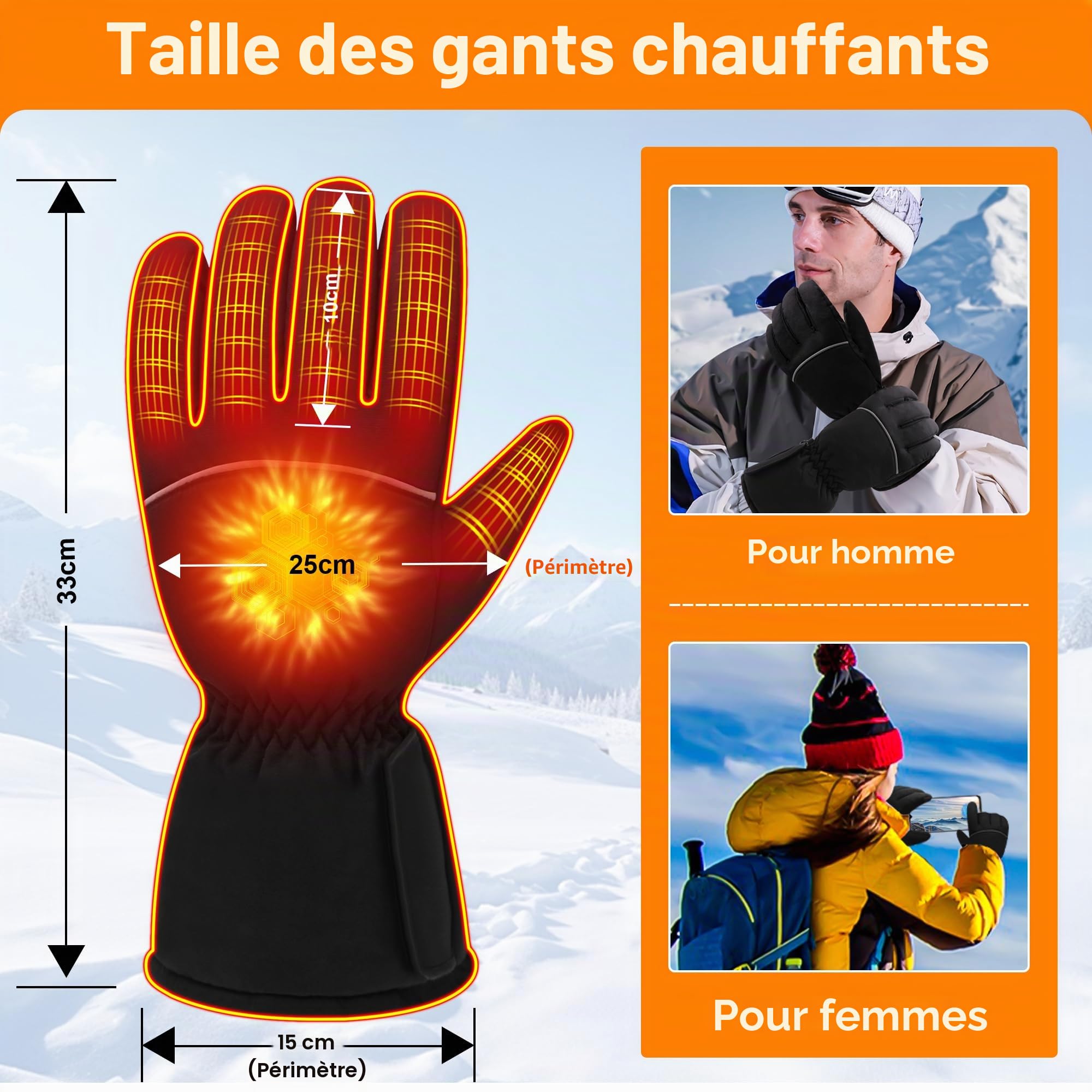 Svpro Batterie Rechargeable à écran Tactile Unisexe avec Gants Chauffants alimentés par Batterie pour la randonnée, la Chasse, la randonnée en Camping, Le réchauffement des Mains