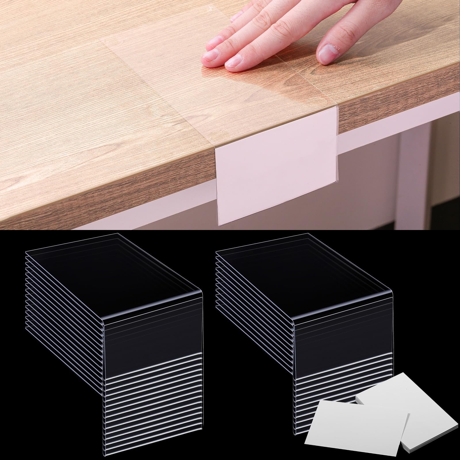Containlol 30 Stück bewegliche Regaletikettenhalter, transparente Kunststoffregale, Etiketten mit 30 Einsteckkarten, Bibliotheksmarker, Displayhalter für Schule, Büro, Klassenzimmer (9,1 x 6,1 cm)