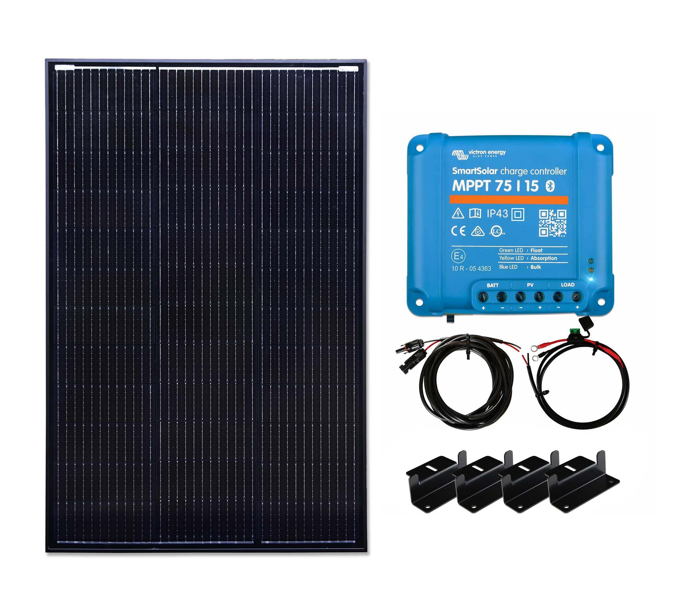LOWENERGIE 150w Black Framed Mono Solar Panel Kit MPPT Controller Z-Brackets