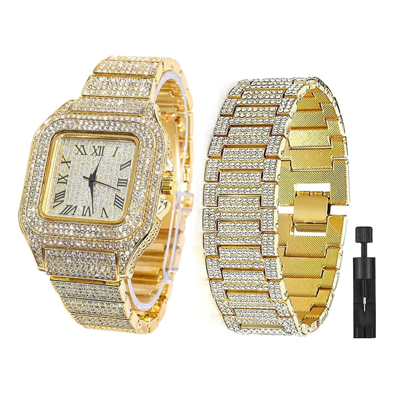 Amazon | Apzzic ダイヤモンドウォッチ アイスアウト CZ キューバ