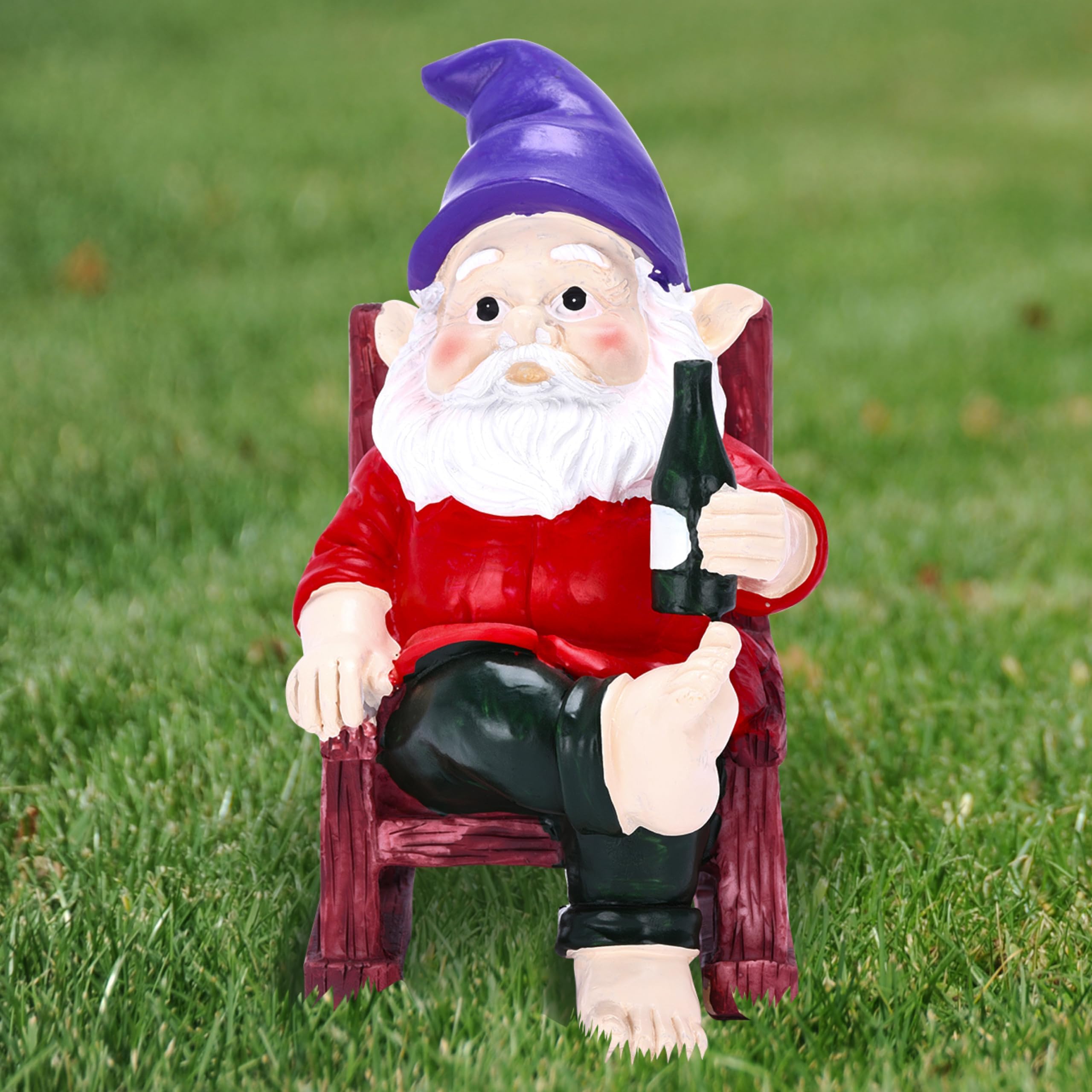 Noa StoreGnomes Outdoor Decorations - Funny Garden Gnome Figurine on a Rocking Chair Holding a Drink - Statue for Lawn, Outdoor, Bathroom Decor - Naughty Adult Garden Sculpture - 5.9" x 3.1" x4.9"