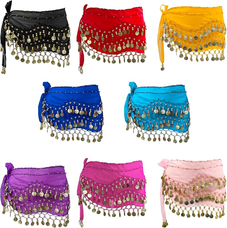8 Piezas Bufanda De Cadera Para Danza Del Vientre Para Mujer 128 Monedas De Oro Conjunto De pollera De Danza Del Vientre Lentejuelas Brillantes Disfraz De Rendimiento Cinturón Con Cuentas Accesorios Accesorios Cadenas De Cintura