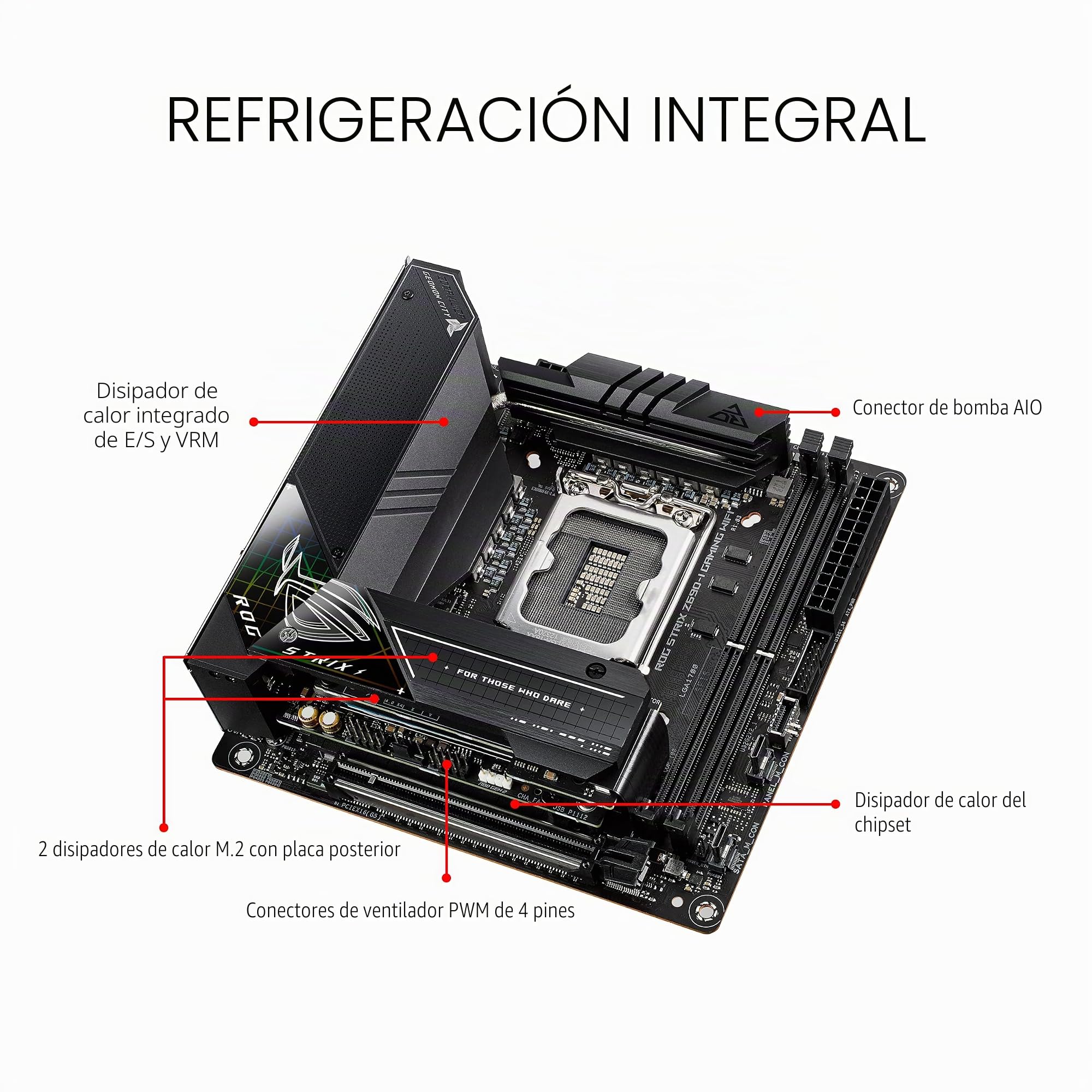 ASUS ROG Strix Z690-I Gaming WiFi - Placa Base Gaming Intel LGA 1700 ATX (VRM de 10+1 Fases, DDR5, PCIe 5.0, Wi-Fi 6E, LAN de 2.5 GB, Dos M.2, Tarjeta SATA del Panel Frontal ROG y Aura Sync)