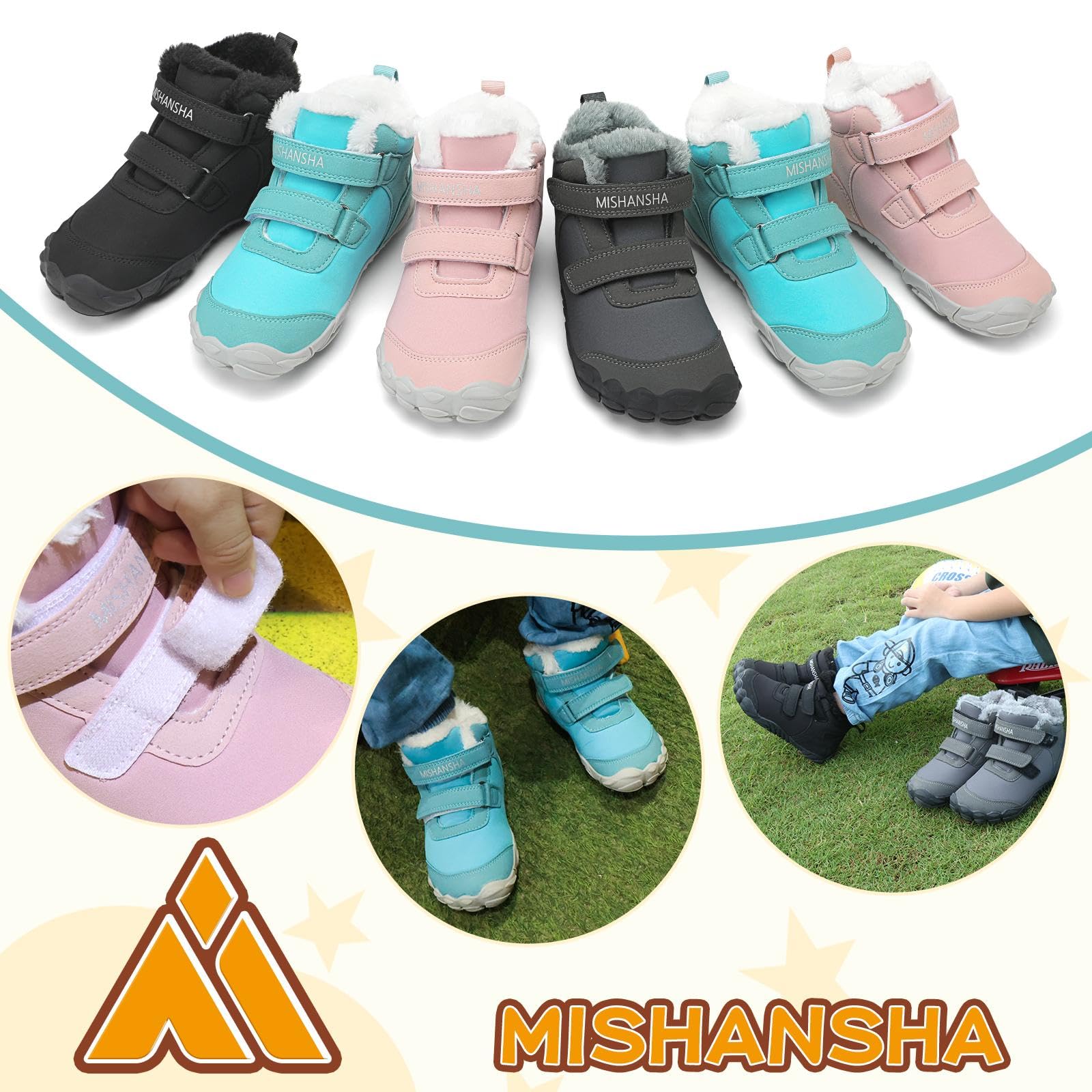 Mishansha Barfußschuhe Kinder Winterschuhe Warm Gefüttert für Mädchen Jungen