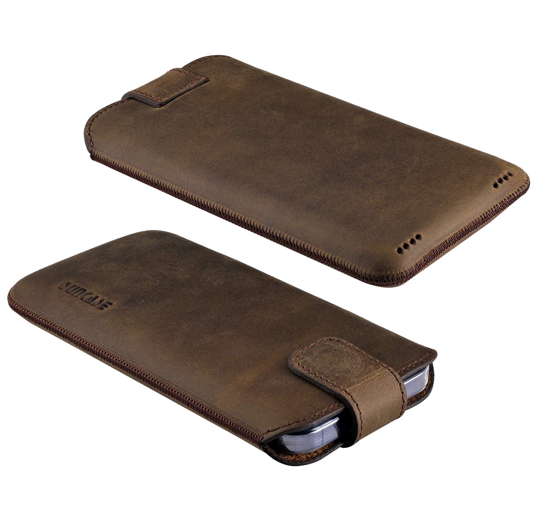 Suncase Etui Tasche kompatibel mit iPhone 16 Pro Max (6,9 Zoll) Hülle mit ZUSÄTZLICHER Case/Schale/Bumper Lasche mit Rückzugfunktion Handytasche Ledertasche Schutzhülle in antik-braun