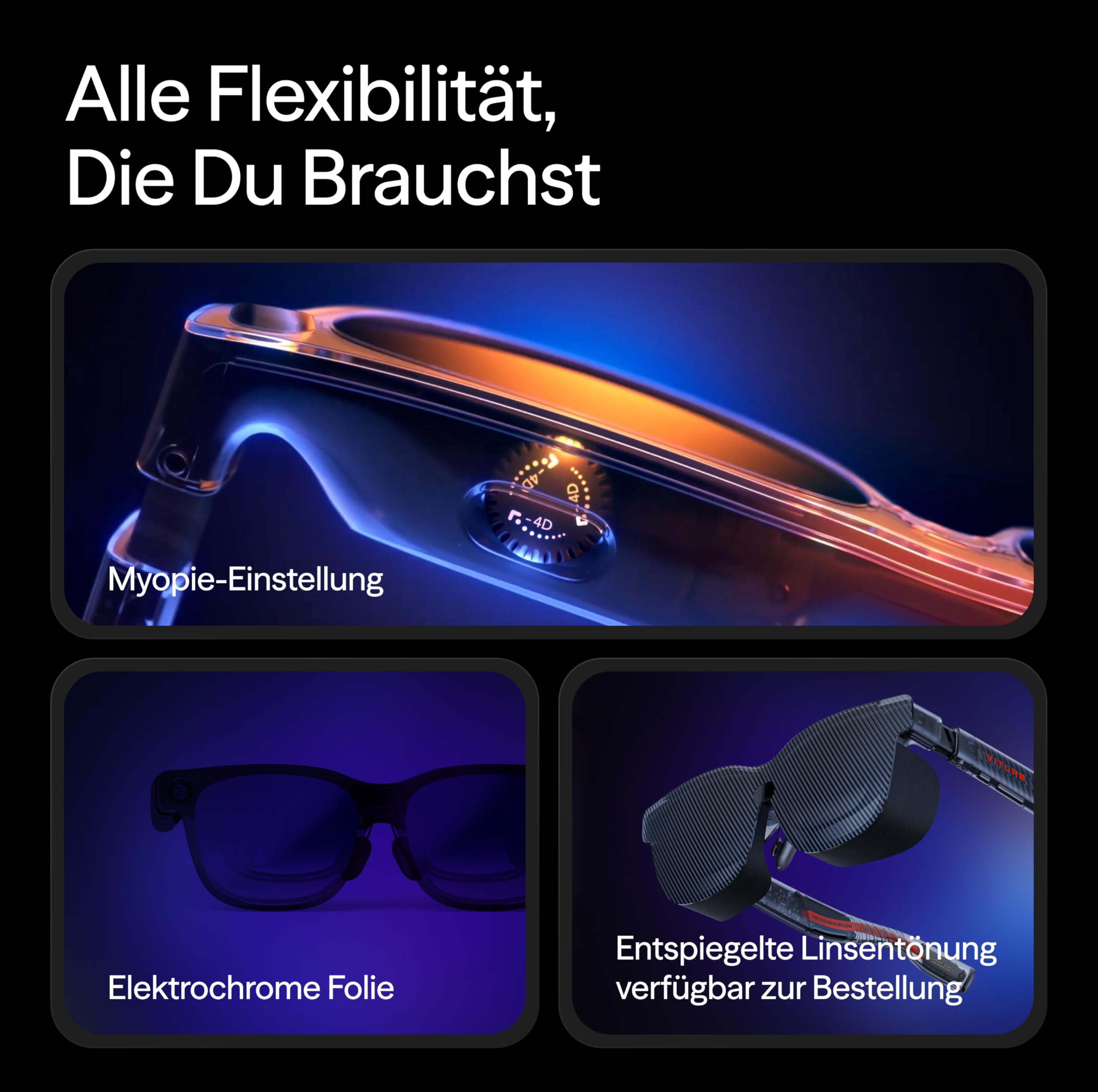 VITURE Luma Pro XR/AR Brille — 152” 1200p Ultra-Scharfes Display, 1000 Nits Helligkeit, 52° Sichtfeld, für iPhone 17/16/15, Android, Mac, PC, erstes XR-Erlebnis überhaupt für Switch 2-Standard