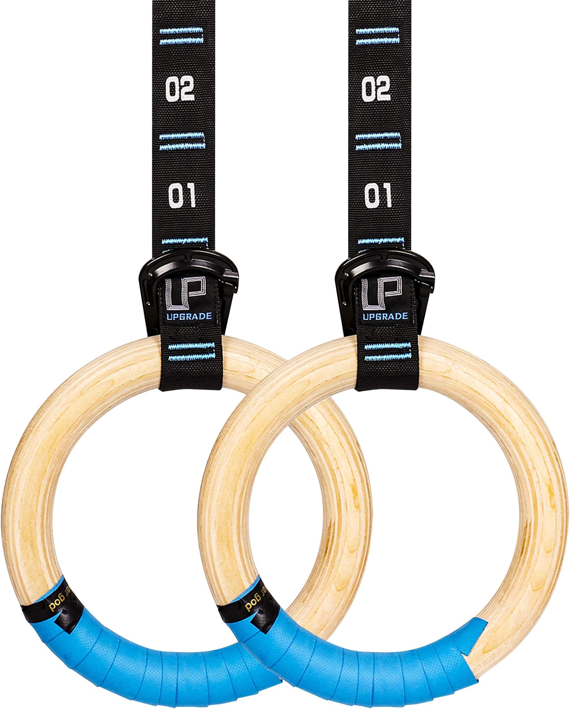 Upgrade Wooden Gymnastic Non- Slip Rings with Heavy Duty Adjustable Straps - Olympic Gym Ring for Strength Training, Workout, Bodybuilding, Cross Training, Fitness, Pull-Ups and Dip