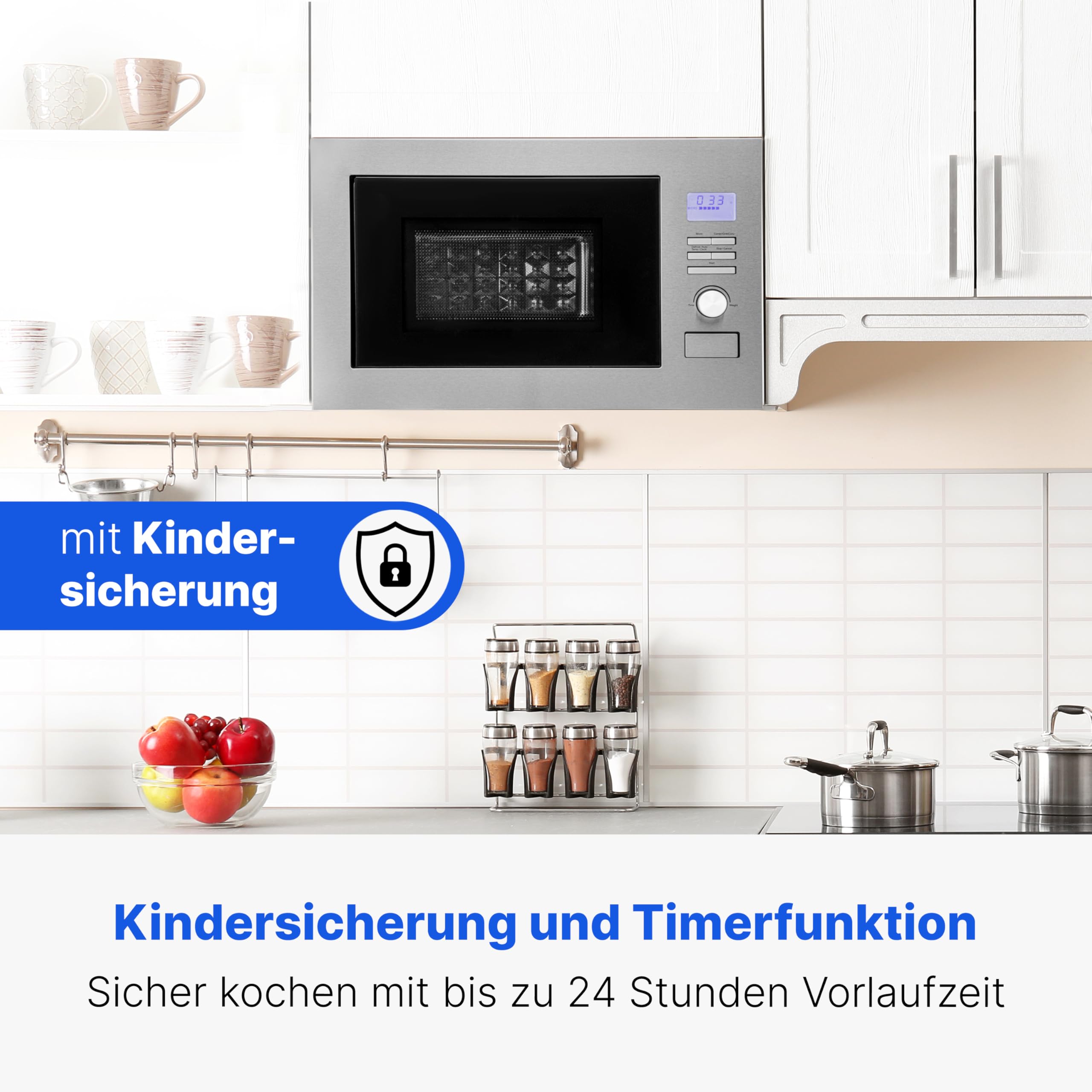 Bomann MWG 3001 H EB inox Einbaumikrowelle 60cm 900W 1300W Grill 2300W Heißluft 25L